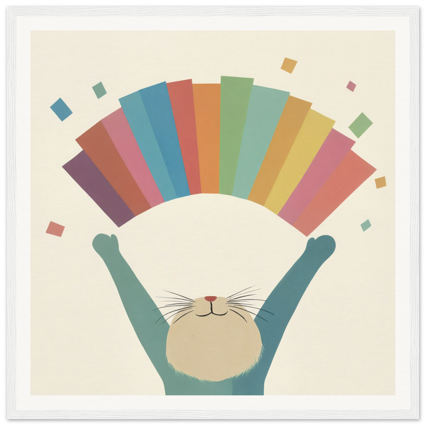 Cute cat holding a rainbow in nursery wall art for colorful decor in product60
