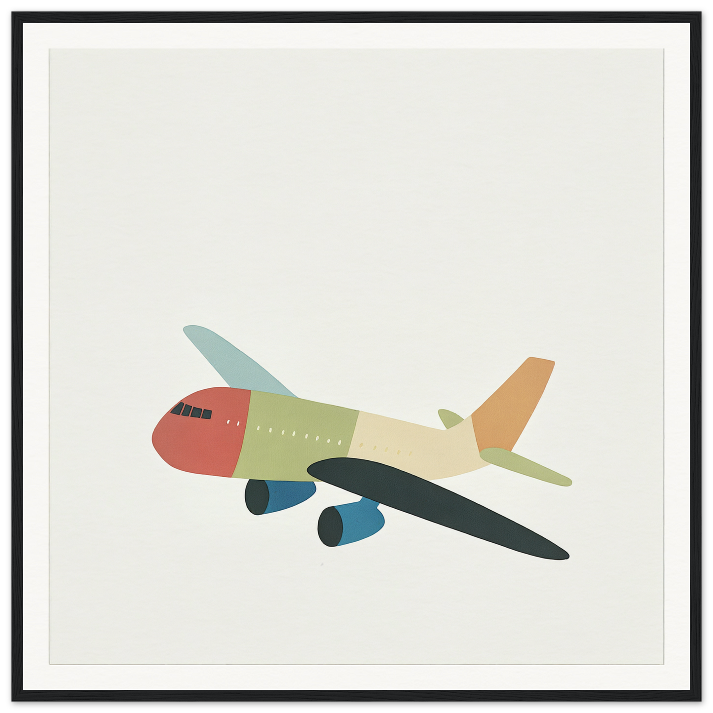 Colorful cartoon airplane with red nose and blue engines for fun nursery wall art