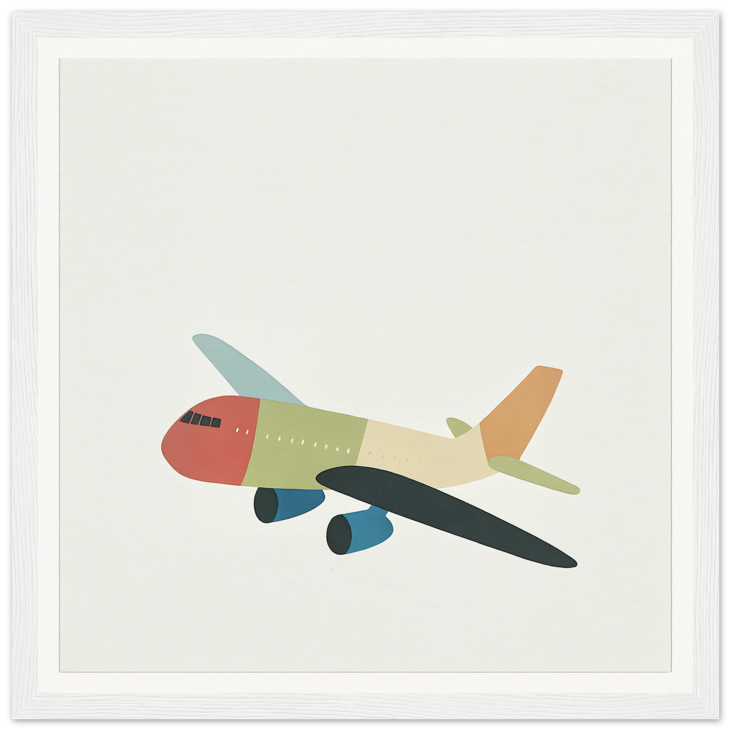 Colorful cartoon airplane for nursery wall art, featuring a red nose and mint wings