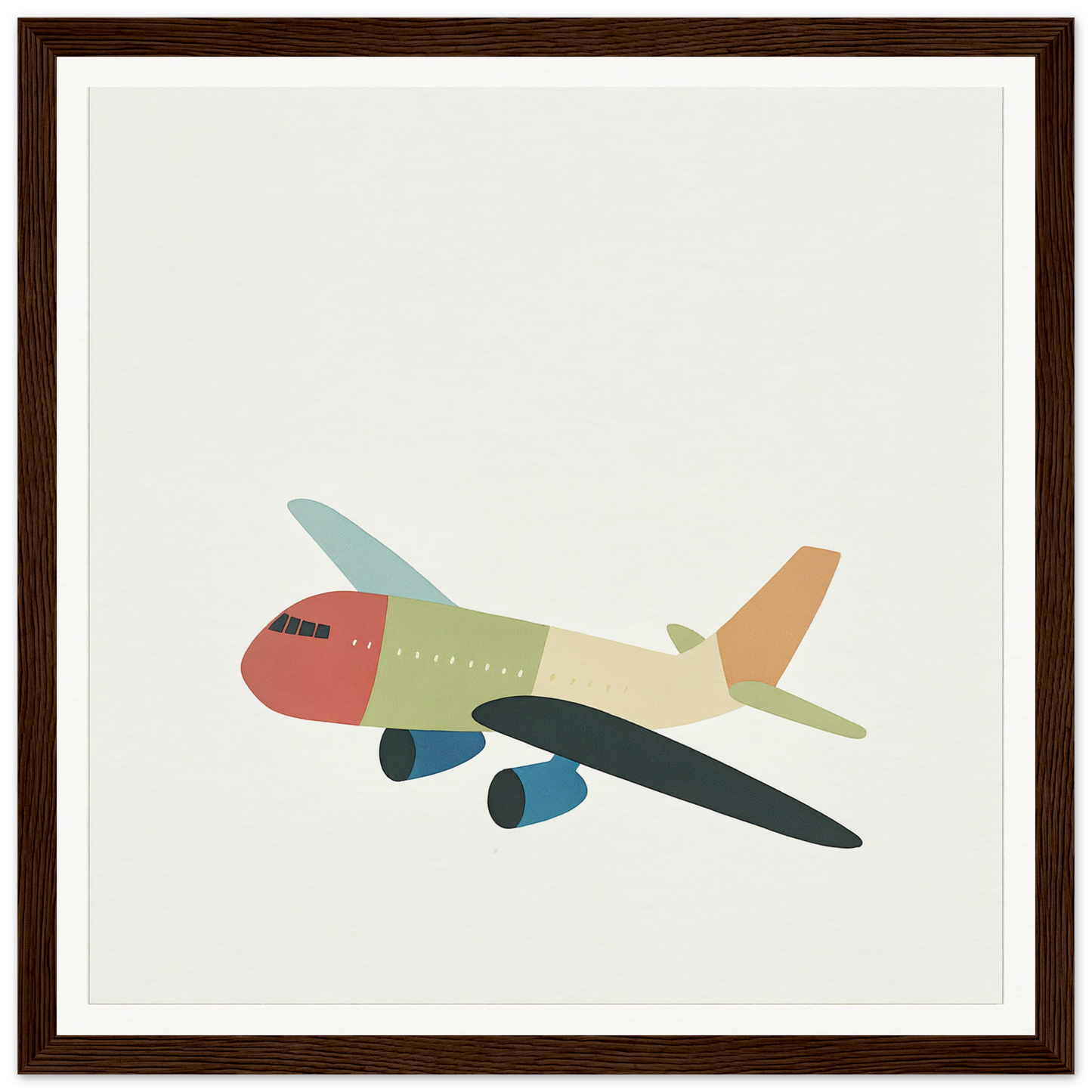 Colorful cartoon airplane with a red nose, perfect for nursery wall art or decor