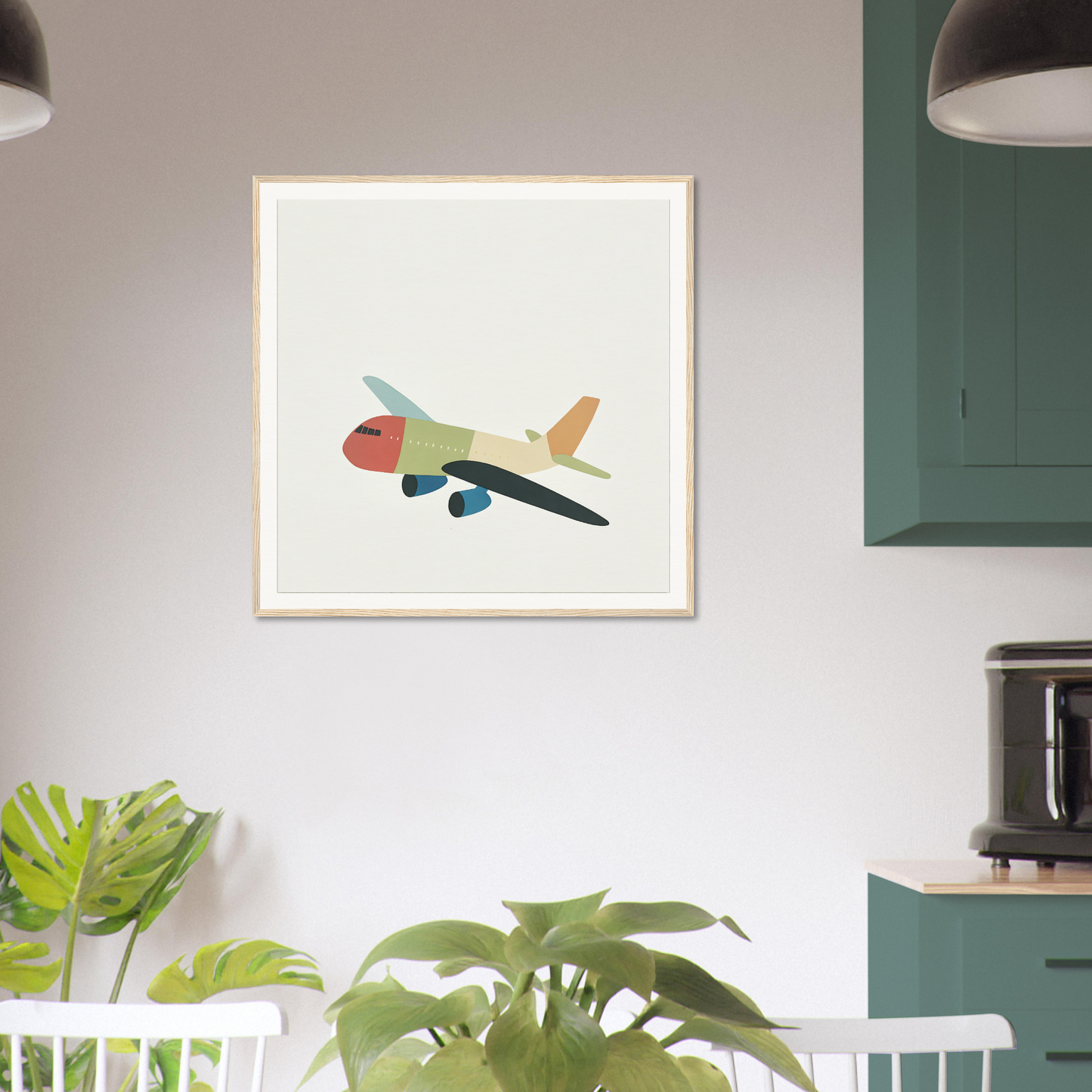 Simple minimalist airplane artwork in pastel colors for nursery wall art decor