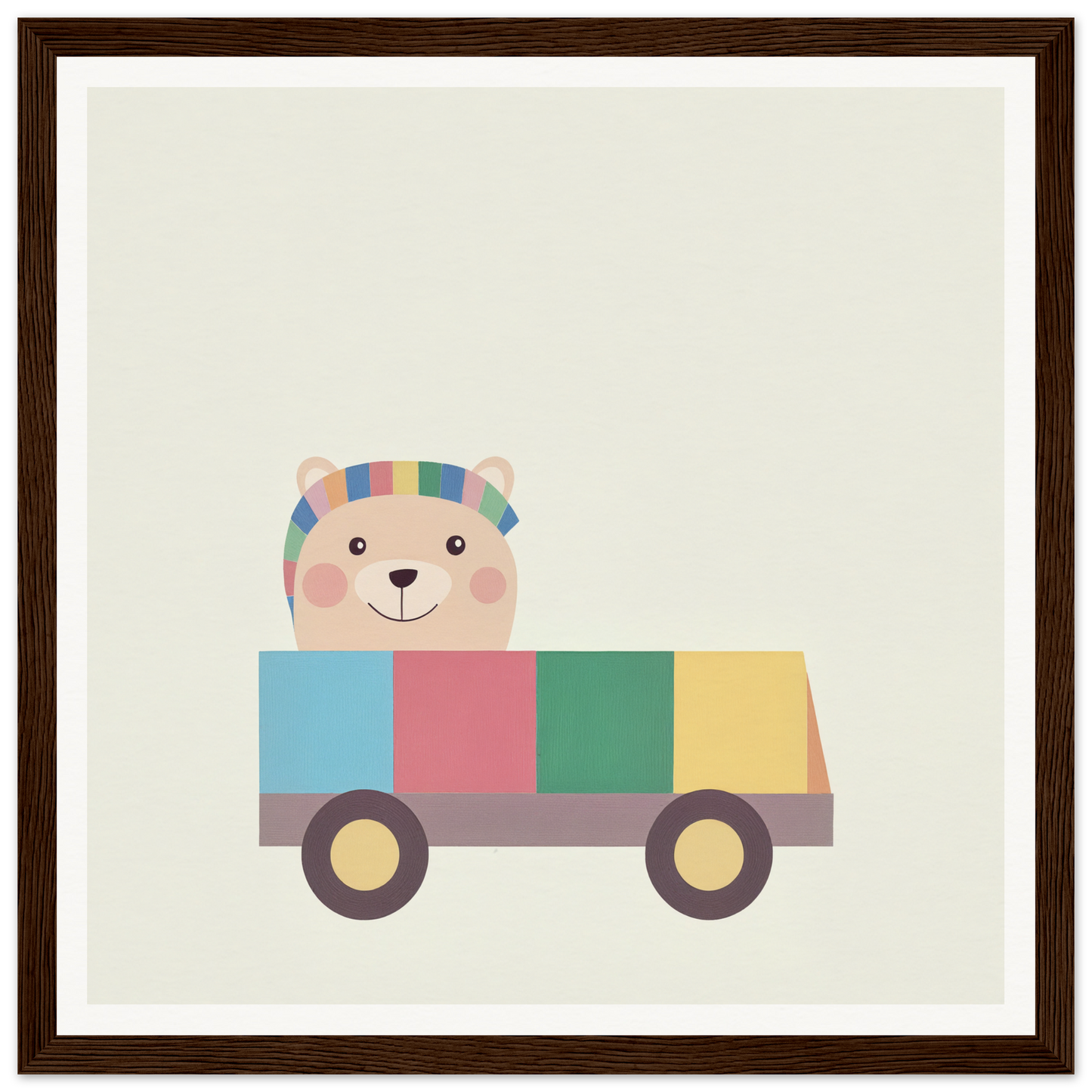Cute cartoon bear driving a block truck in fun nursery wall art for product70