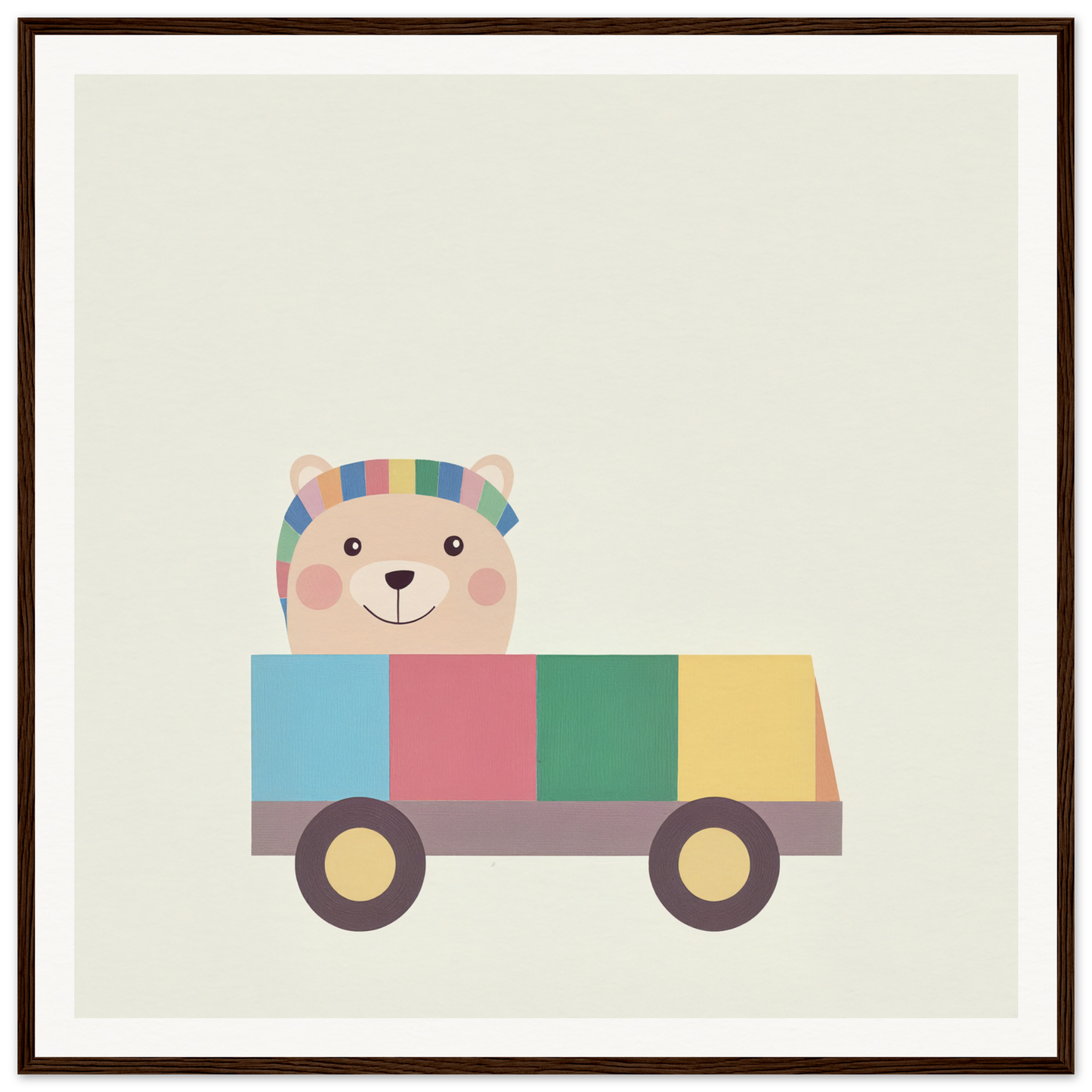 Cute cartoon bear in a toy car for fun nursery wall art decor in Product70