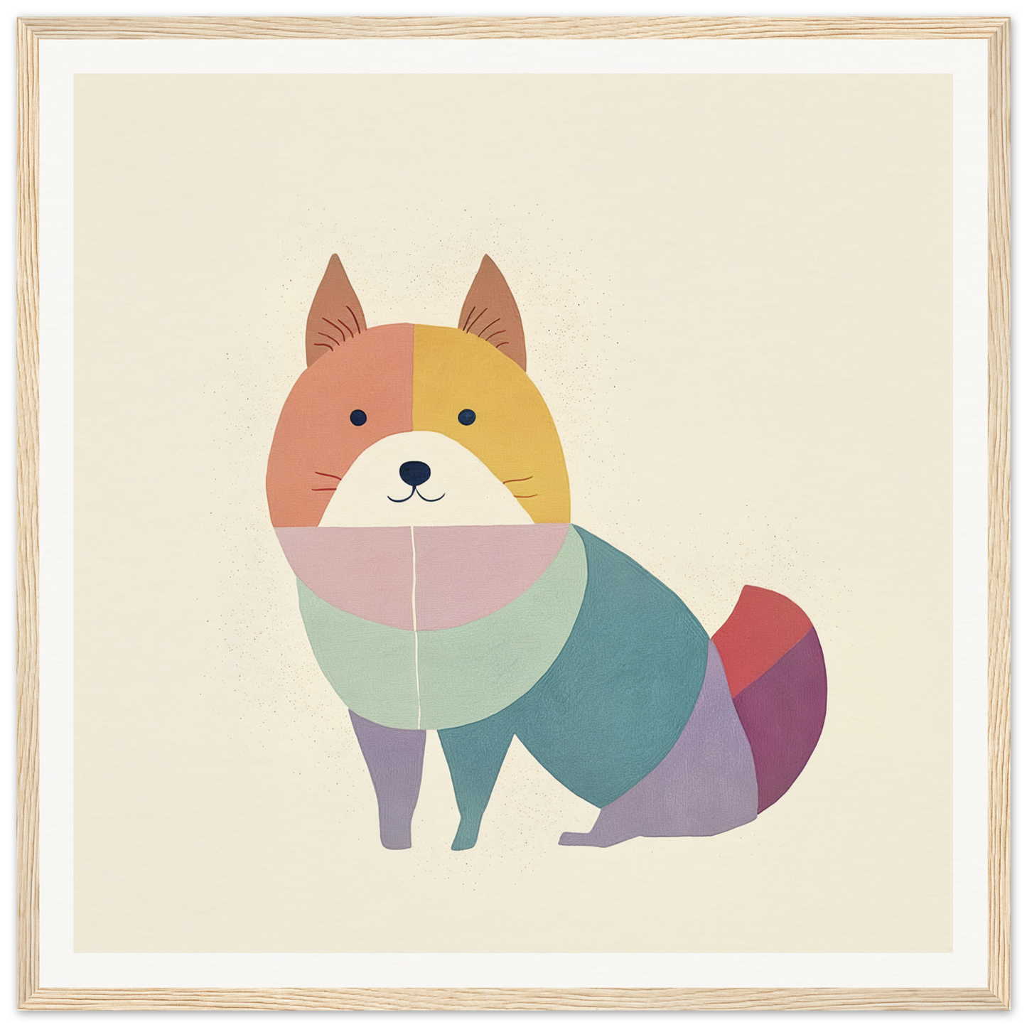 Colorful geometric fox illustration for nursery wall art in product75 framed poster