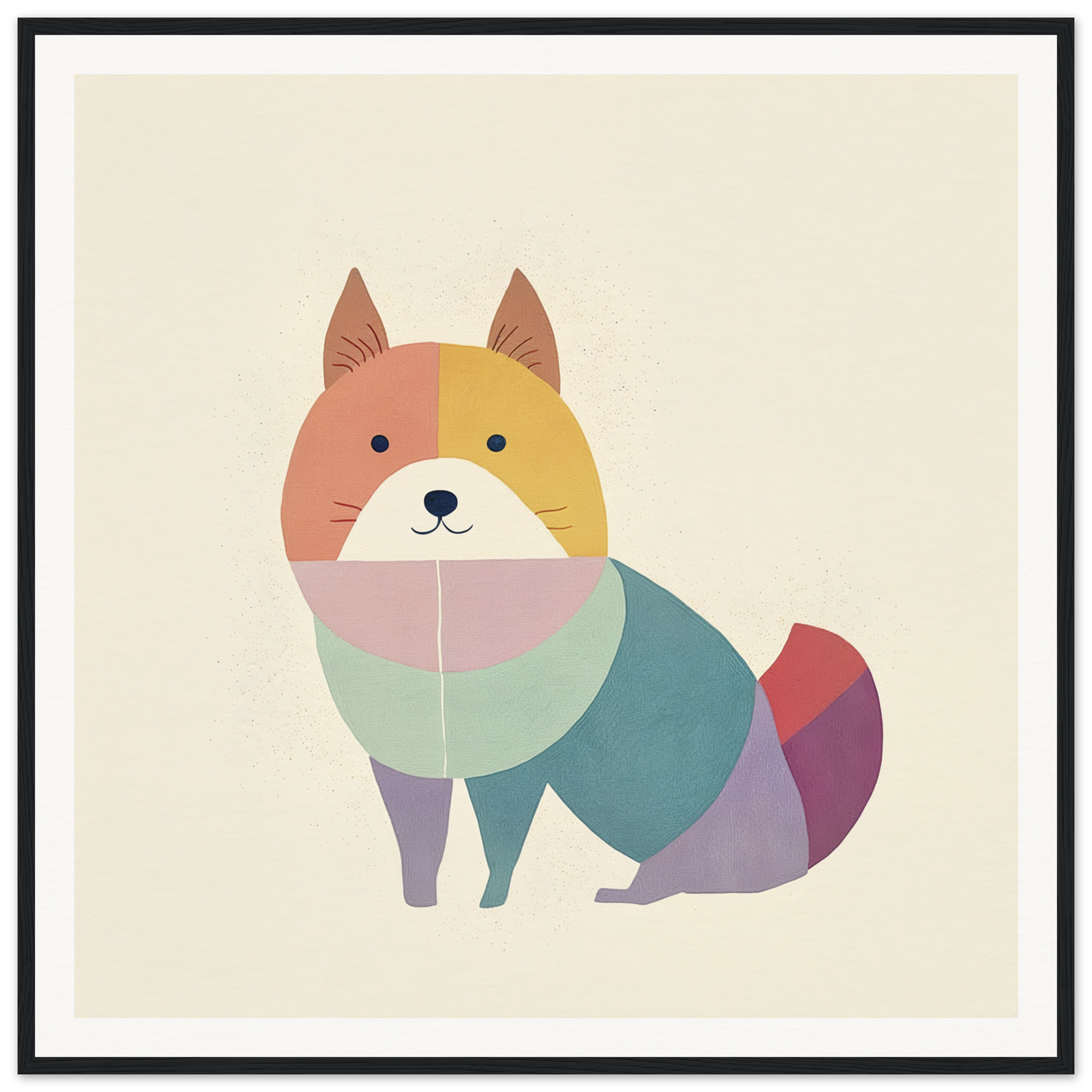 Colorful geometric fox illustration for trendy nursery wall art in pastel shades