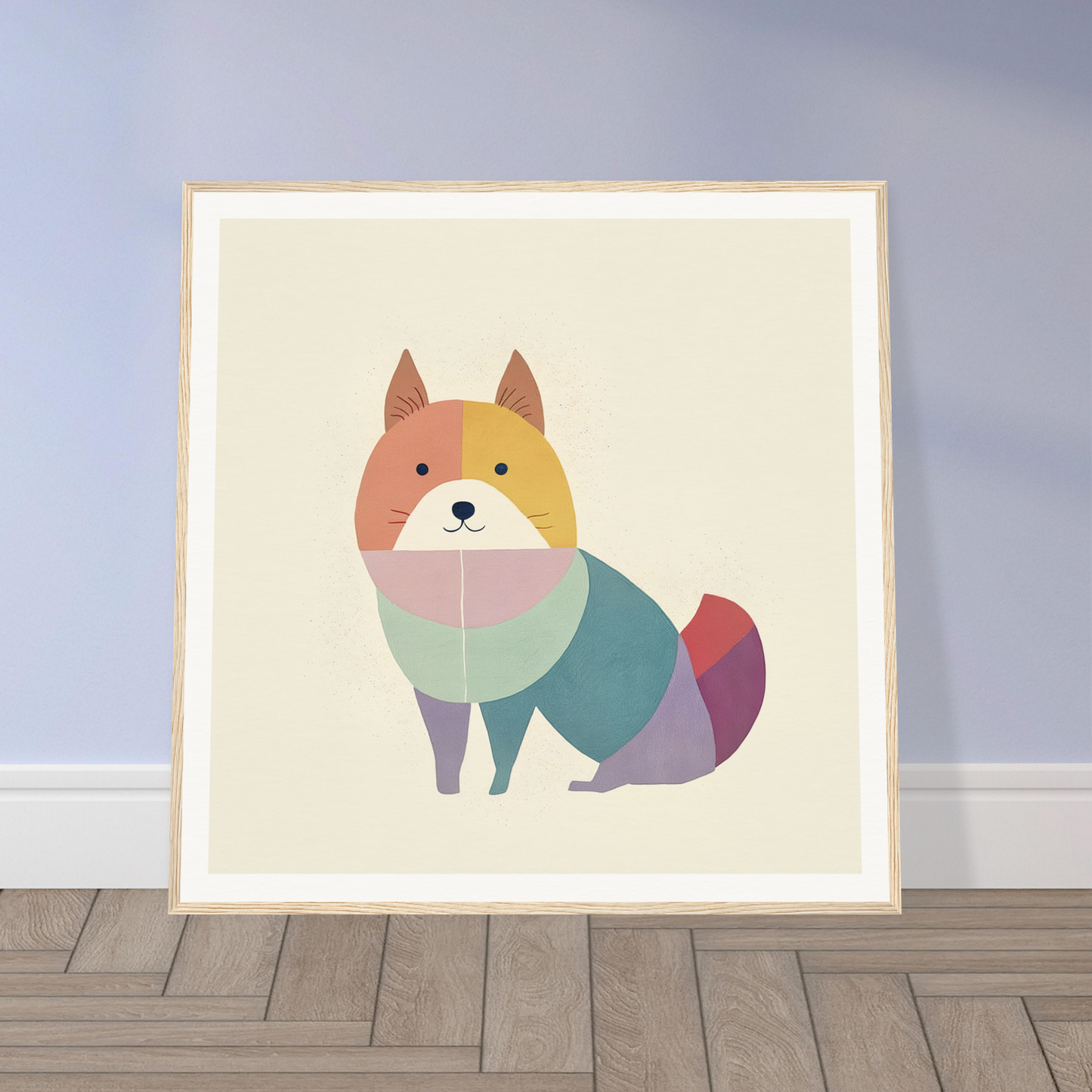 Geometric fox illustration in pastel colors for trendy nursery wall art or decor