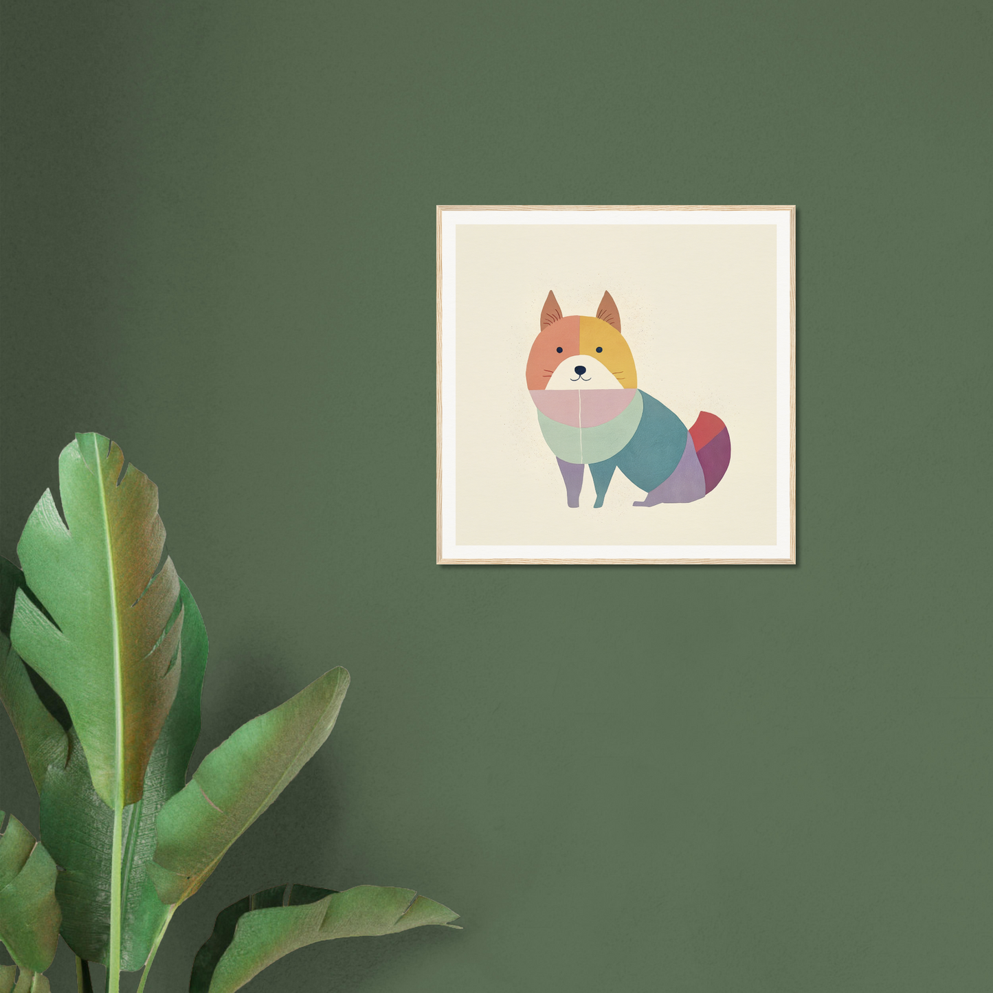Colorful geometric fox illustration for nursery wall art or nursery decor in pastel hues