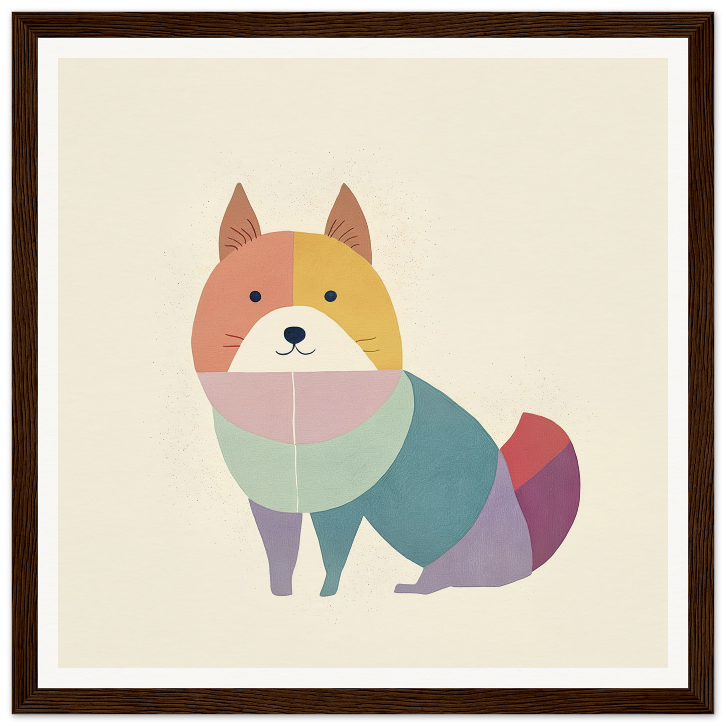 Colorful geometric fox illustration for nursery wall art in pastel shades