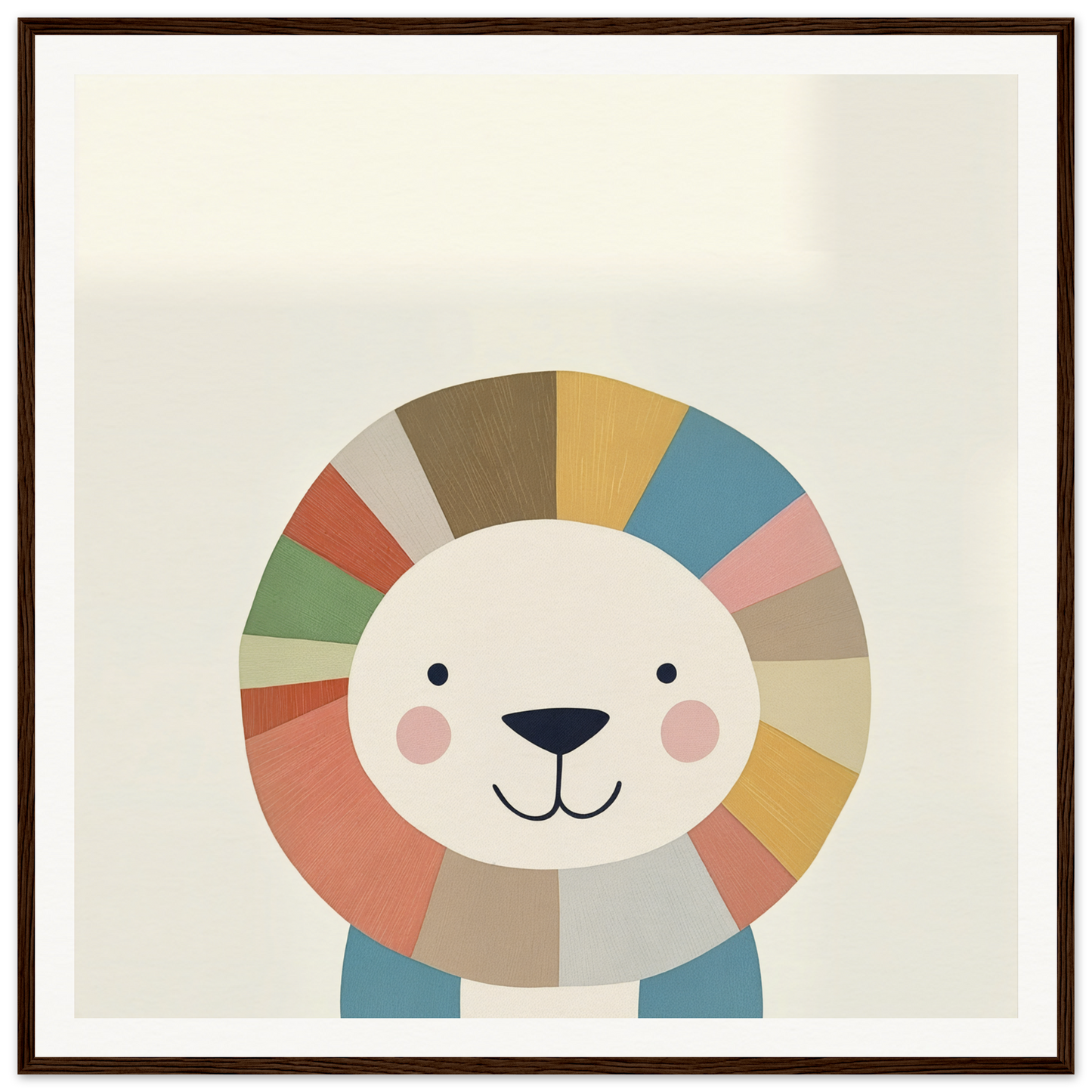 Cute cartoon lion with a rainbow mane, perfect for nursery wall art or decor