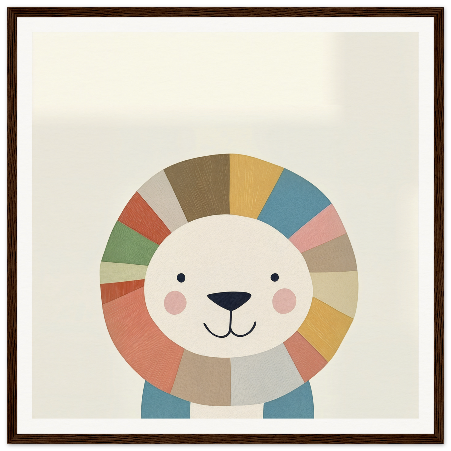 Cute cartoon lion with rainbow mane perfect for nursery wall art or decor