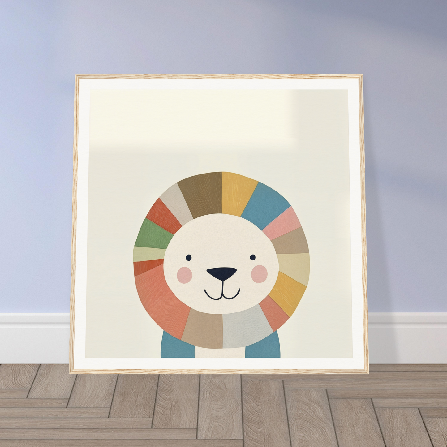 Cartoon lion with colorful mane for trendy nursery wall art or decor in product85