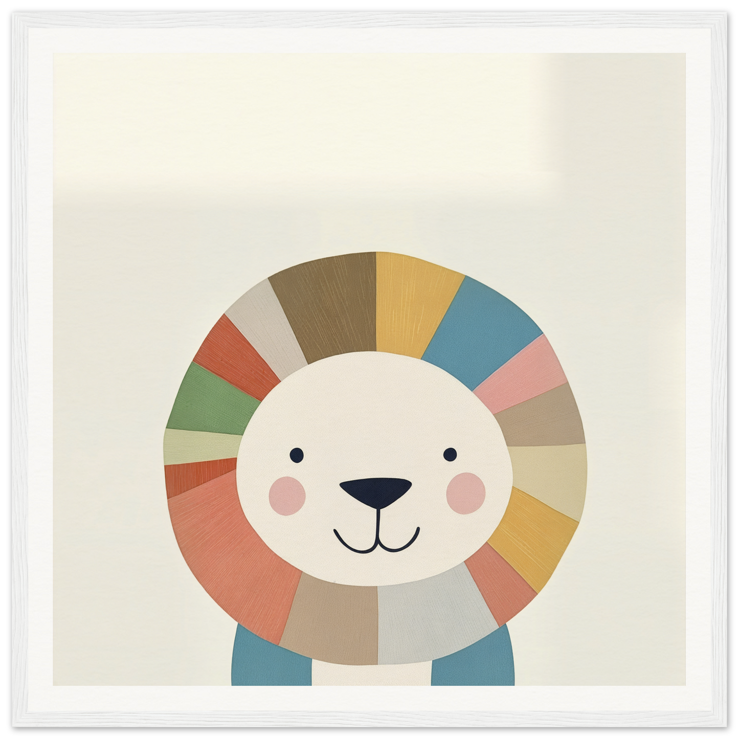 Cute cartoon lion with rainbow mane for nursery wall art or framed poster decor