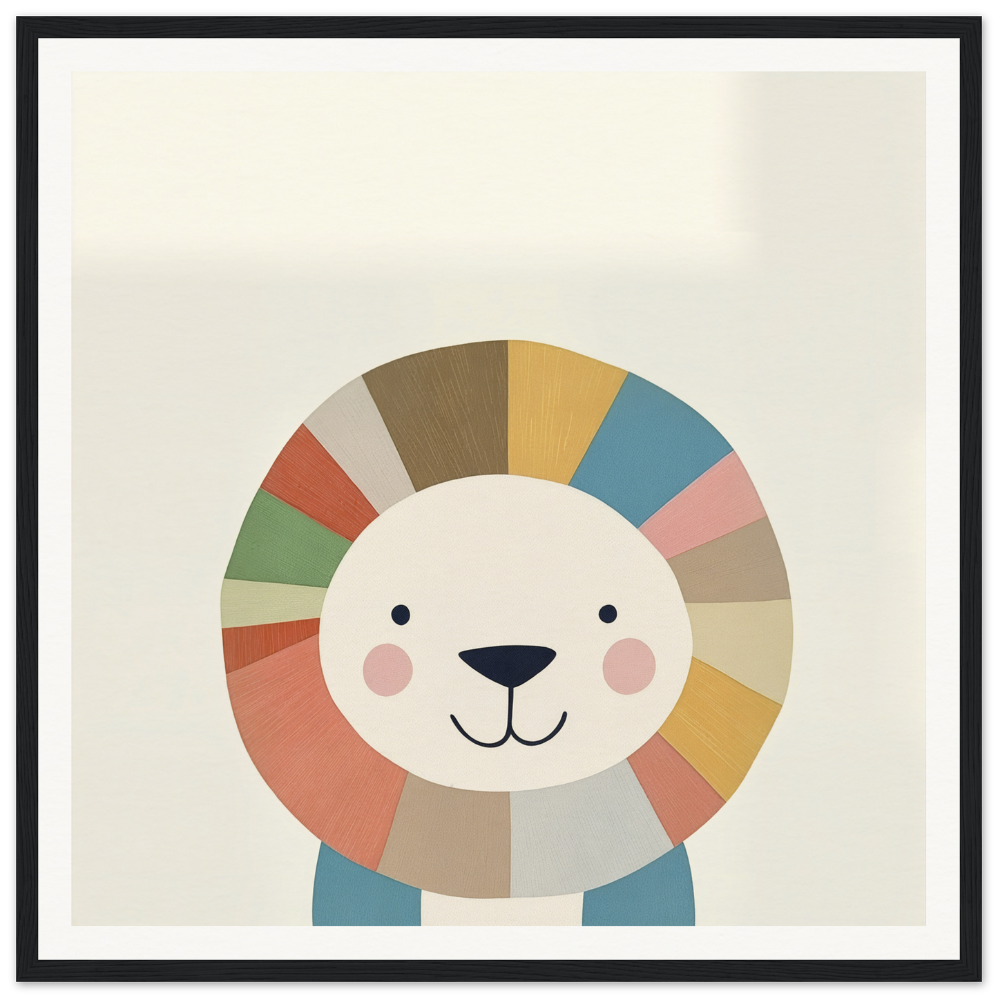 Cute cartoon lion with colorful mane in nursery wall art, perfect for fun decor