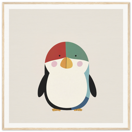 Cute cartoon penguin in a colorful cap for nursery wall art or decor