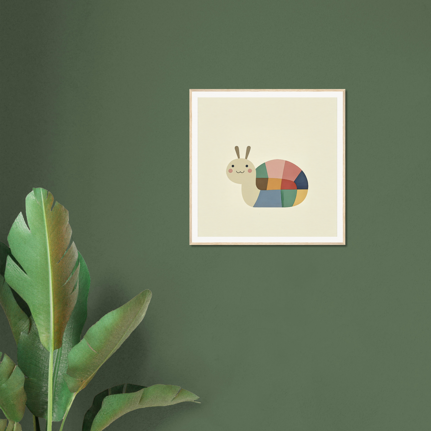 Colorful geometric snail illustration for nursery wall art in product90 framed poster