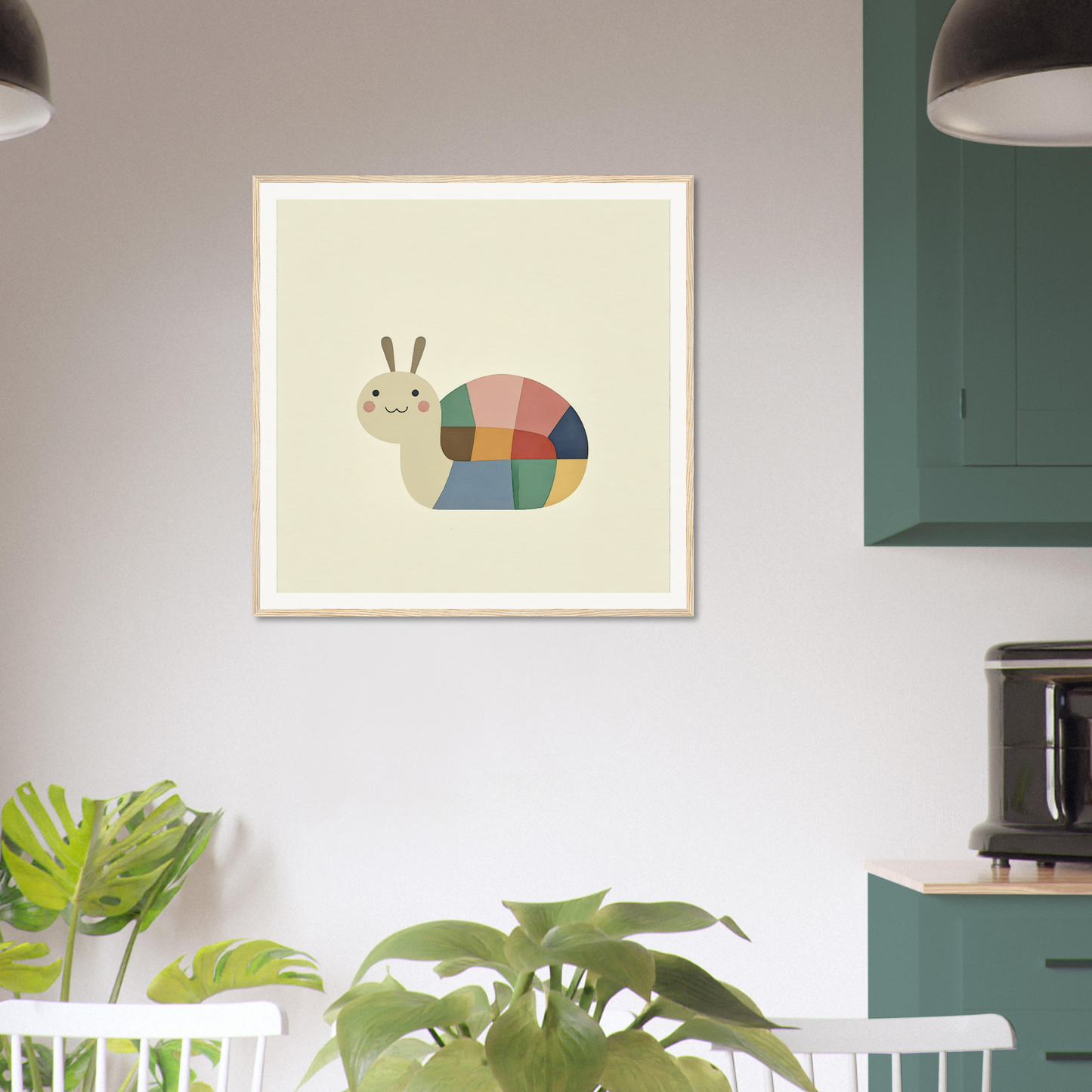 Colorful cartoon snail with rainbow shell for adorable nursery wall art decor