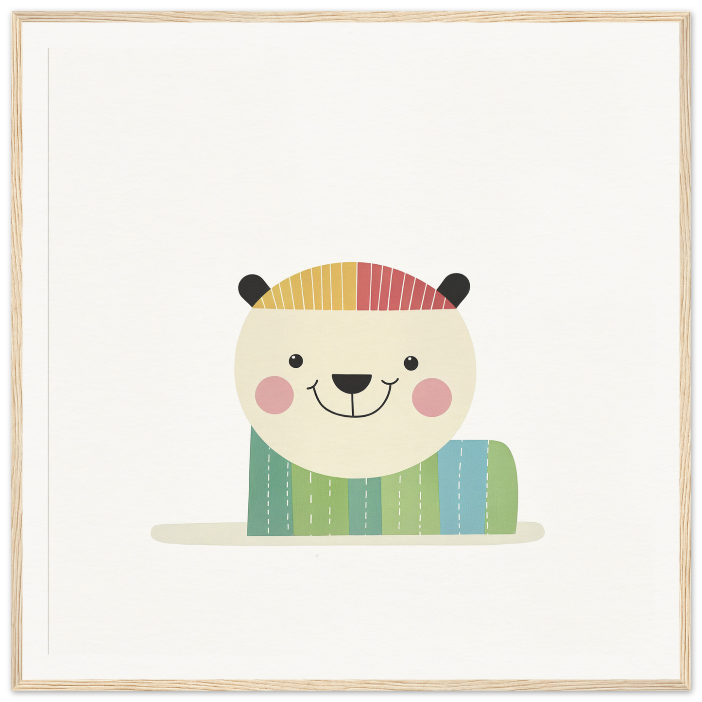 Cute cartoon polar bear in striped hat and sweater for nursery wall art decor