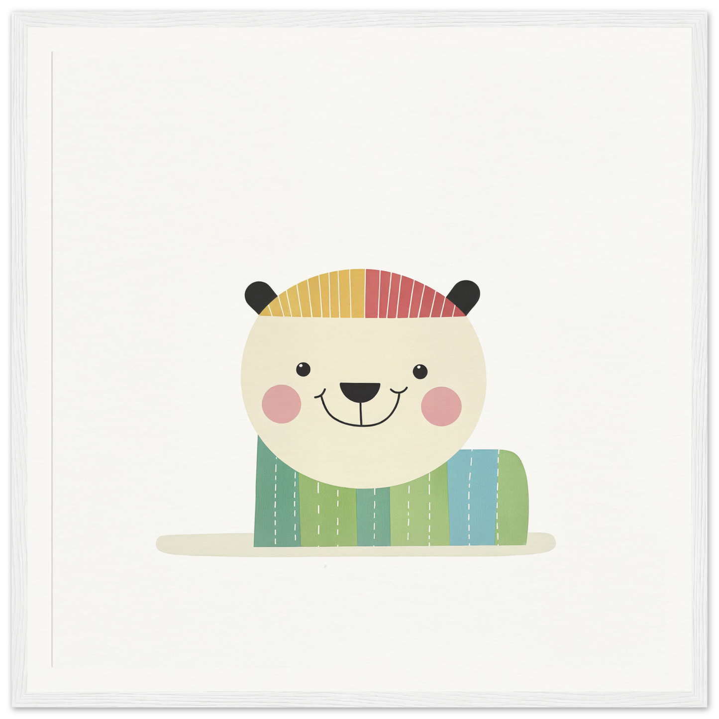 Cute cartoon polar bear in a striped hat and sweater for nursery wall art