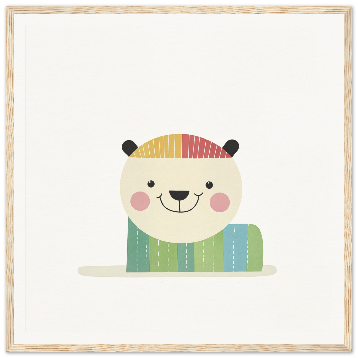 Cute cartoon polar bear in a hat and sweater, perfect for nursery wall art decor