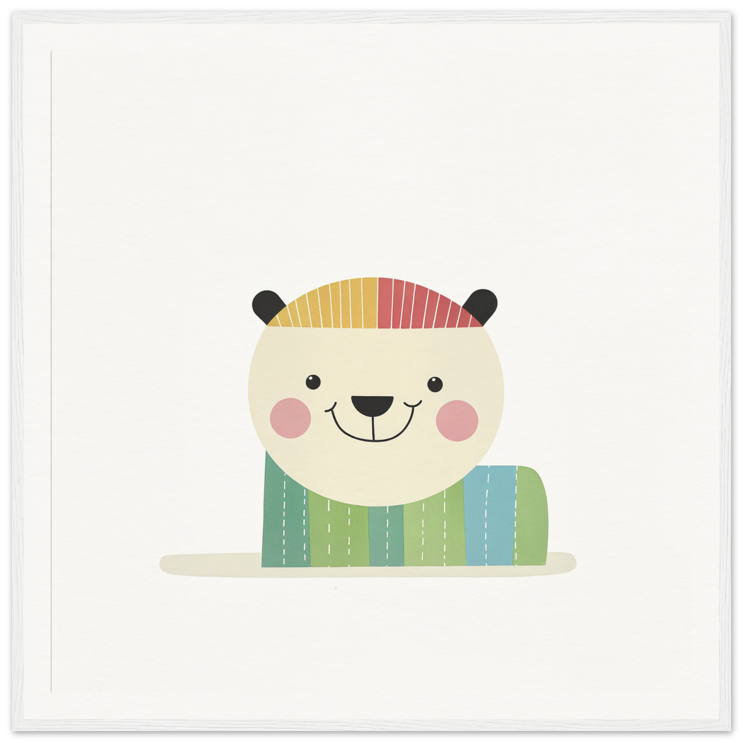 Cute cartoon polar bear in a hat and scarf perfect for nursery wall art or decor