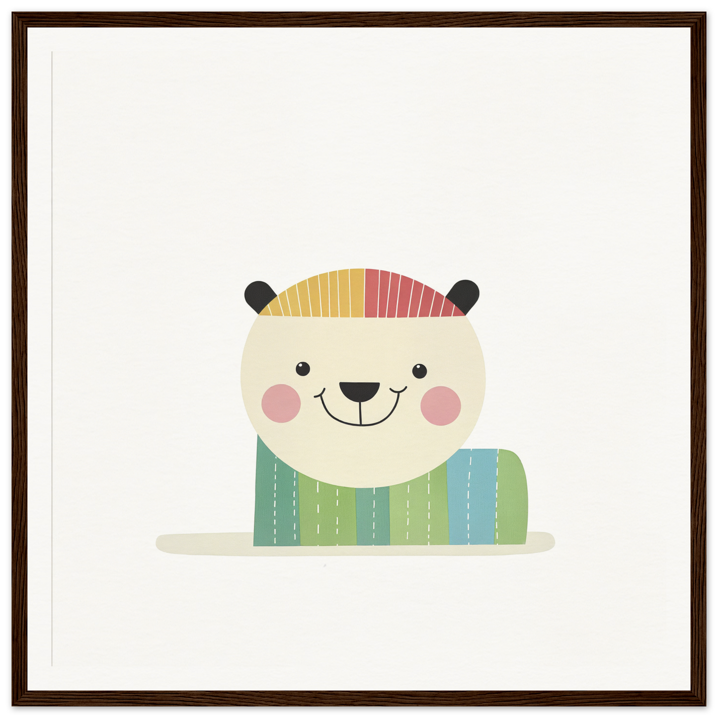 Cute cartoon polar bear in a striped hat and sweater for nursery wall art
