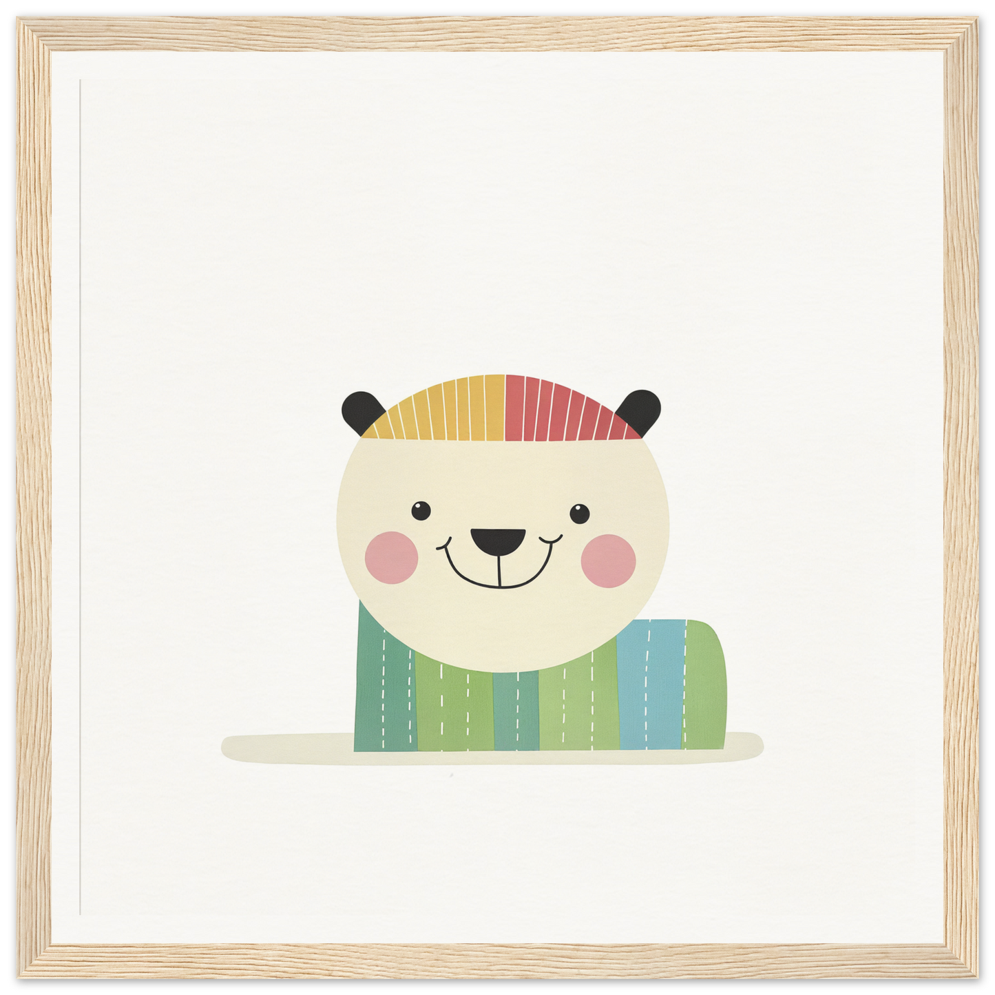 Cute cartoon polar bear in a hat and sweater, perfect for nursery decor or wall art