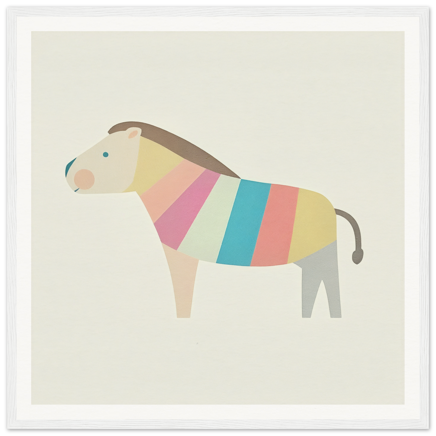 Minimalist horse illustration with stripes for cute nursery wall art or decor