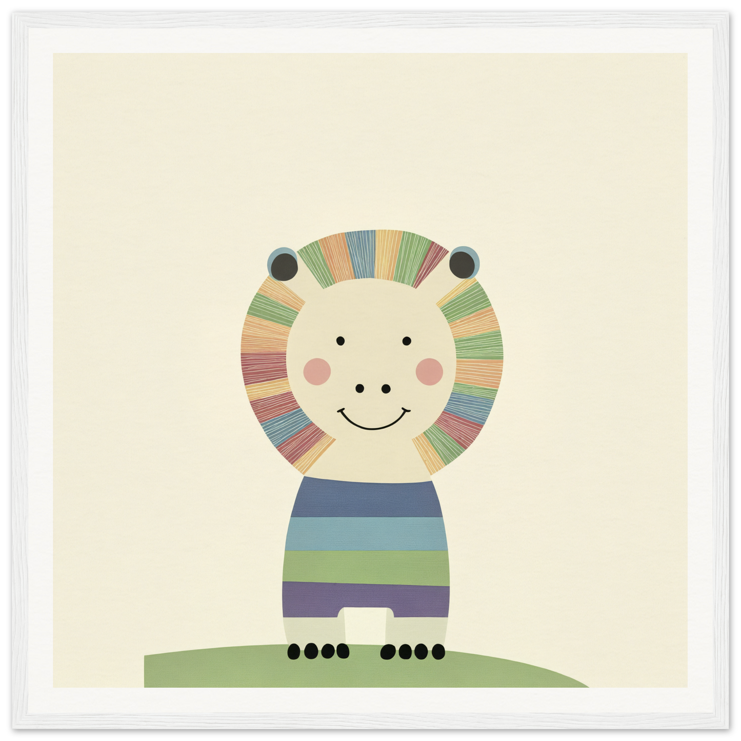 Cute cartoon lion with a striped mane in colorful nursery wall art for nursery decor
