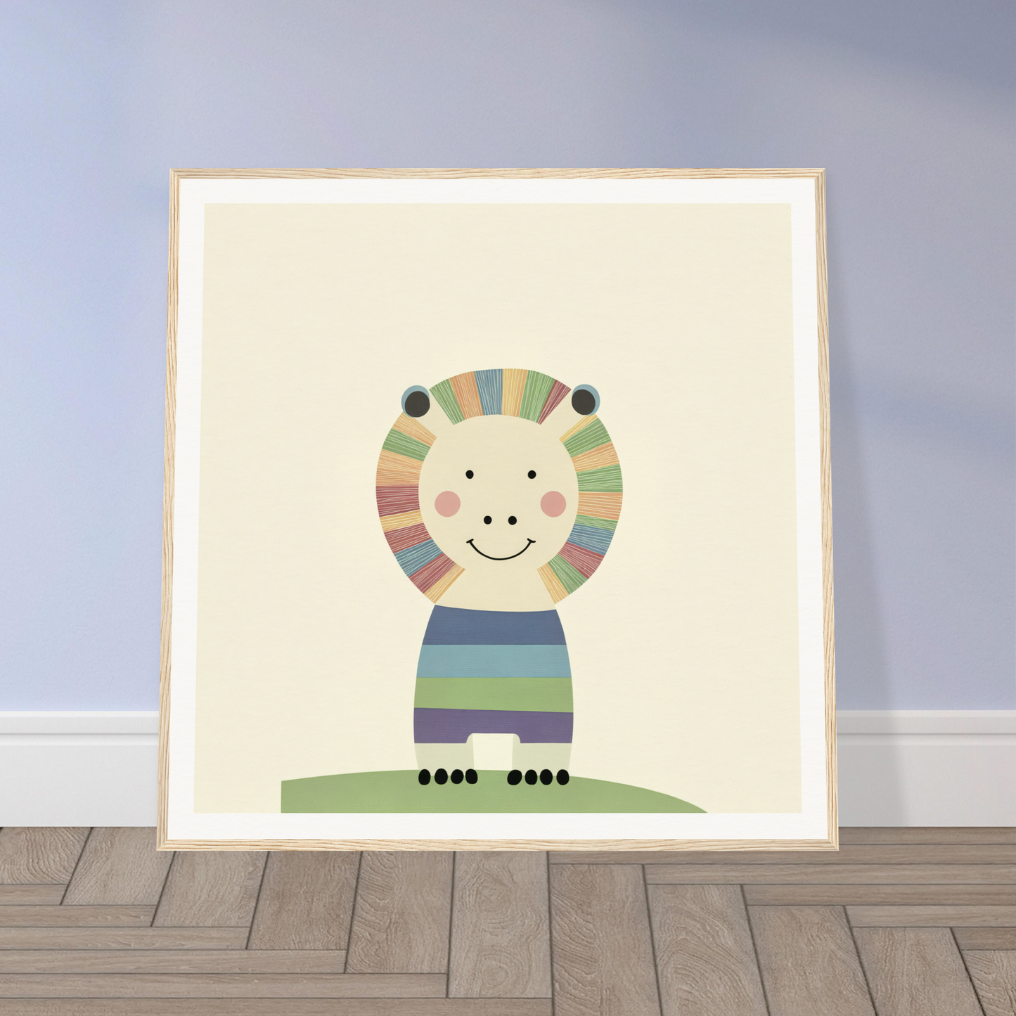 Cute cartoon zebra in colorful overalls for fun nursery wall art or decor