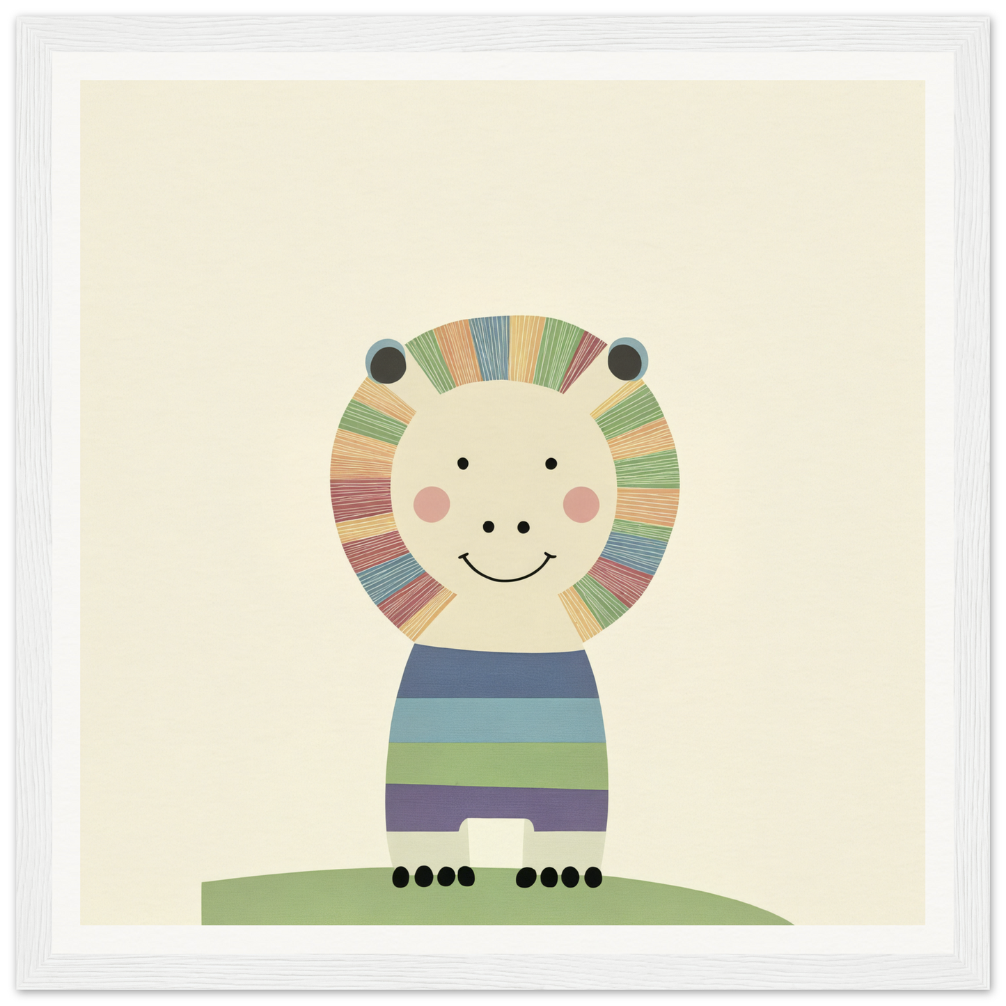 Cute cartoon lion with colorful mane on roller skates for nursery wall art decor