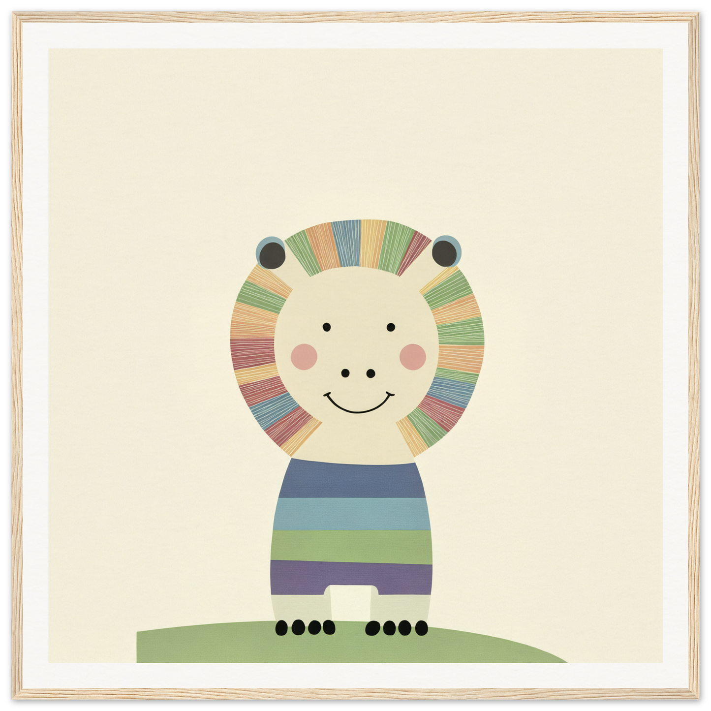 Cute cartoon lion with colorful mane, perfect for nursery wall art or decor