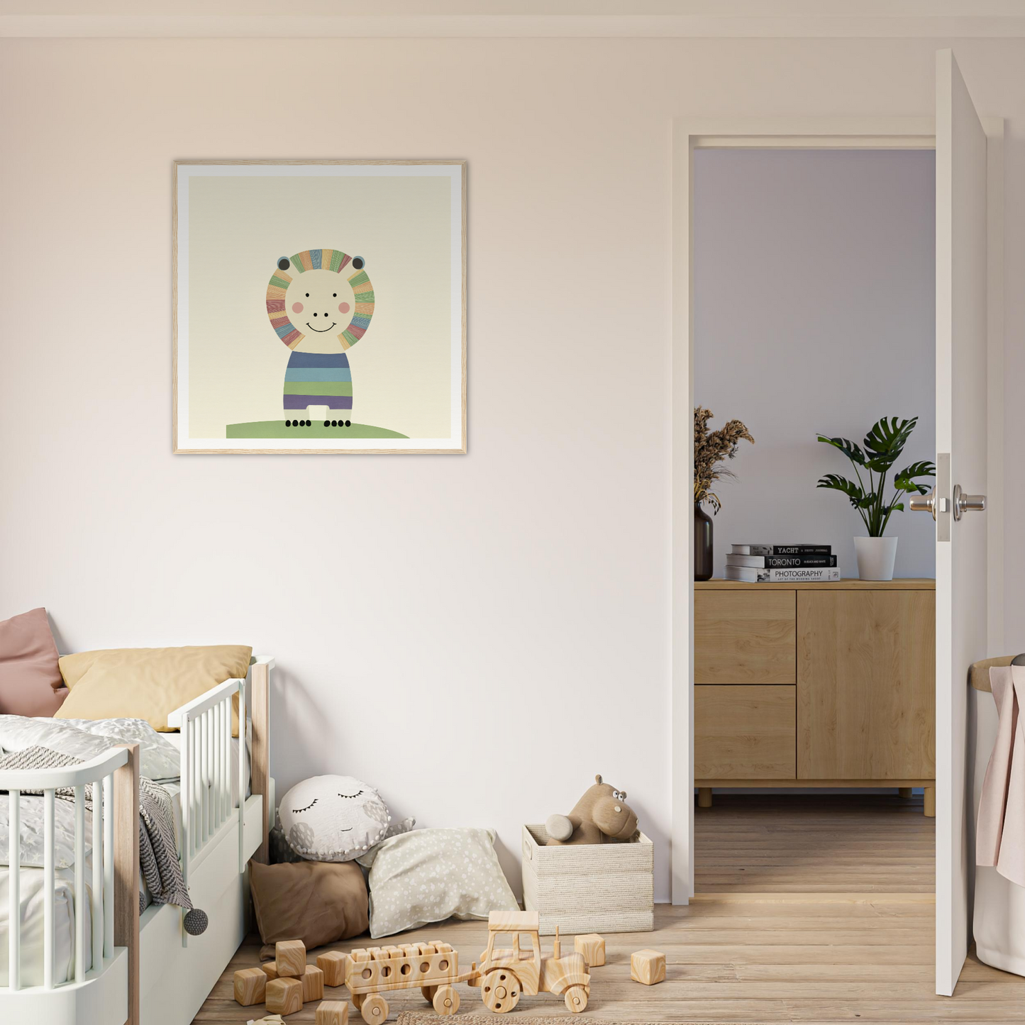White crib with rounded bars perfect for nursery decor or nursery wall art