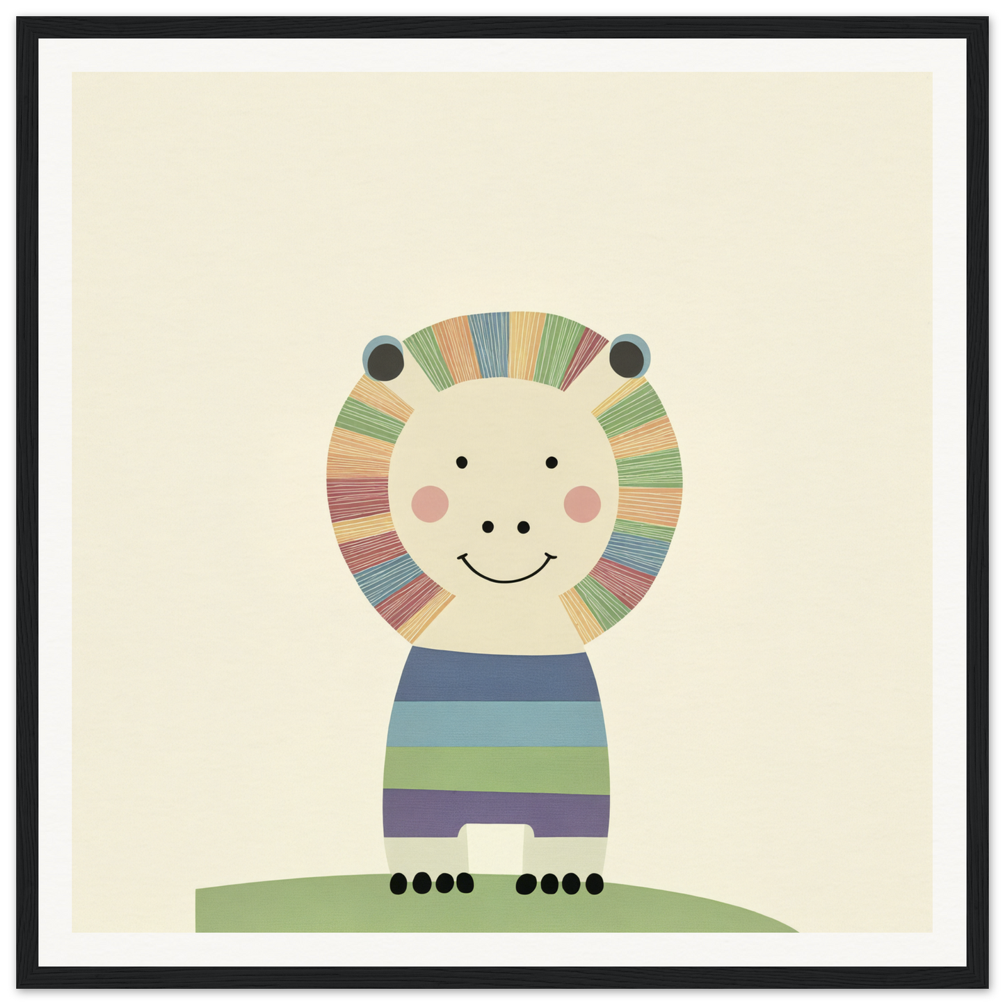 Cute cartoon lion with colorful mane for fun nursery wall art or decor