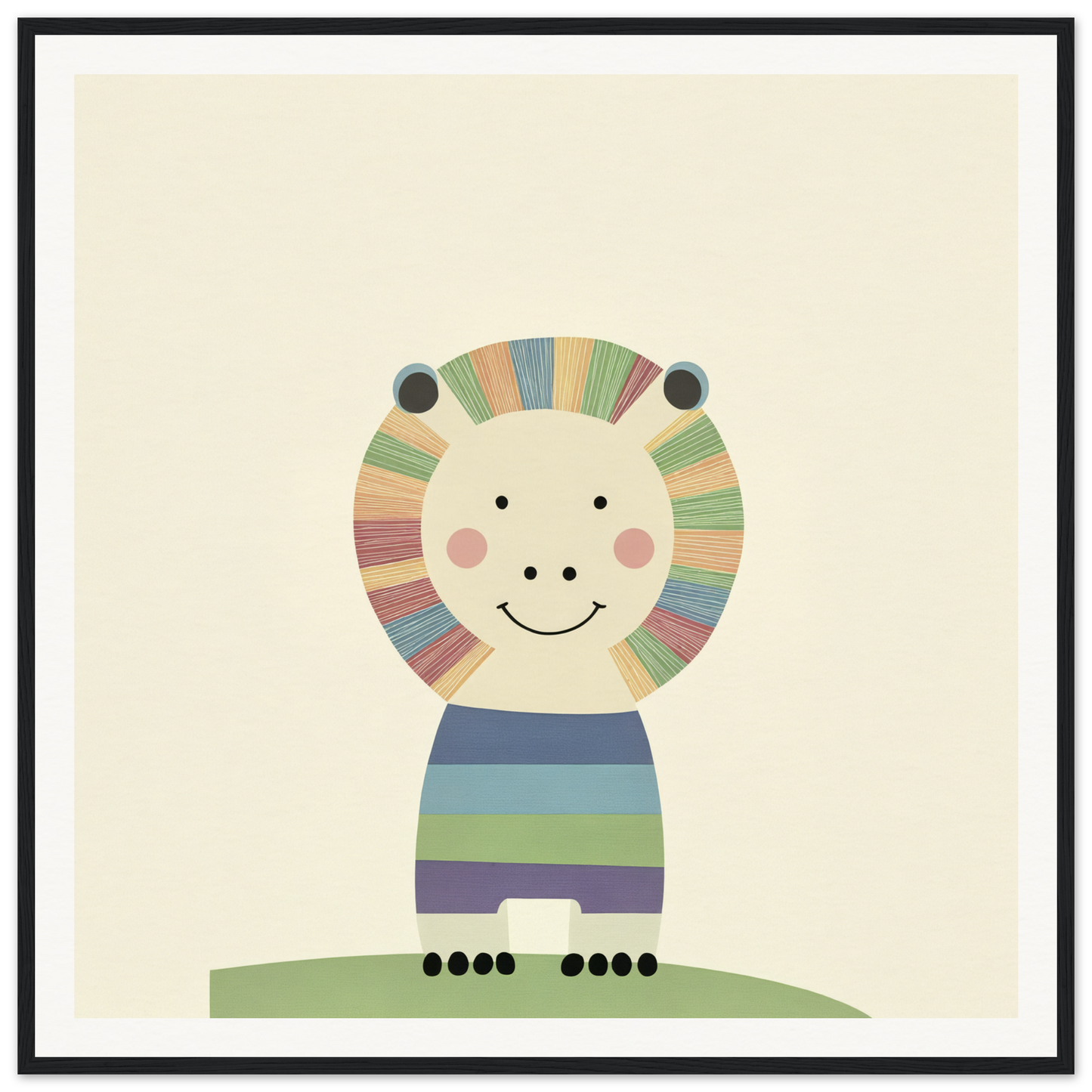 Cute cartoon lion with striped mane, perfect for nursery wall art and decor