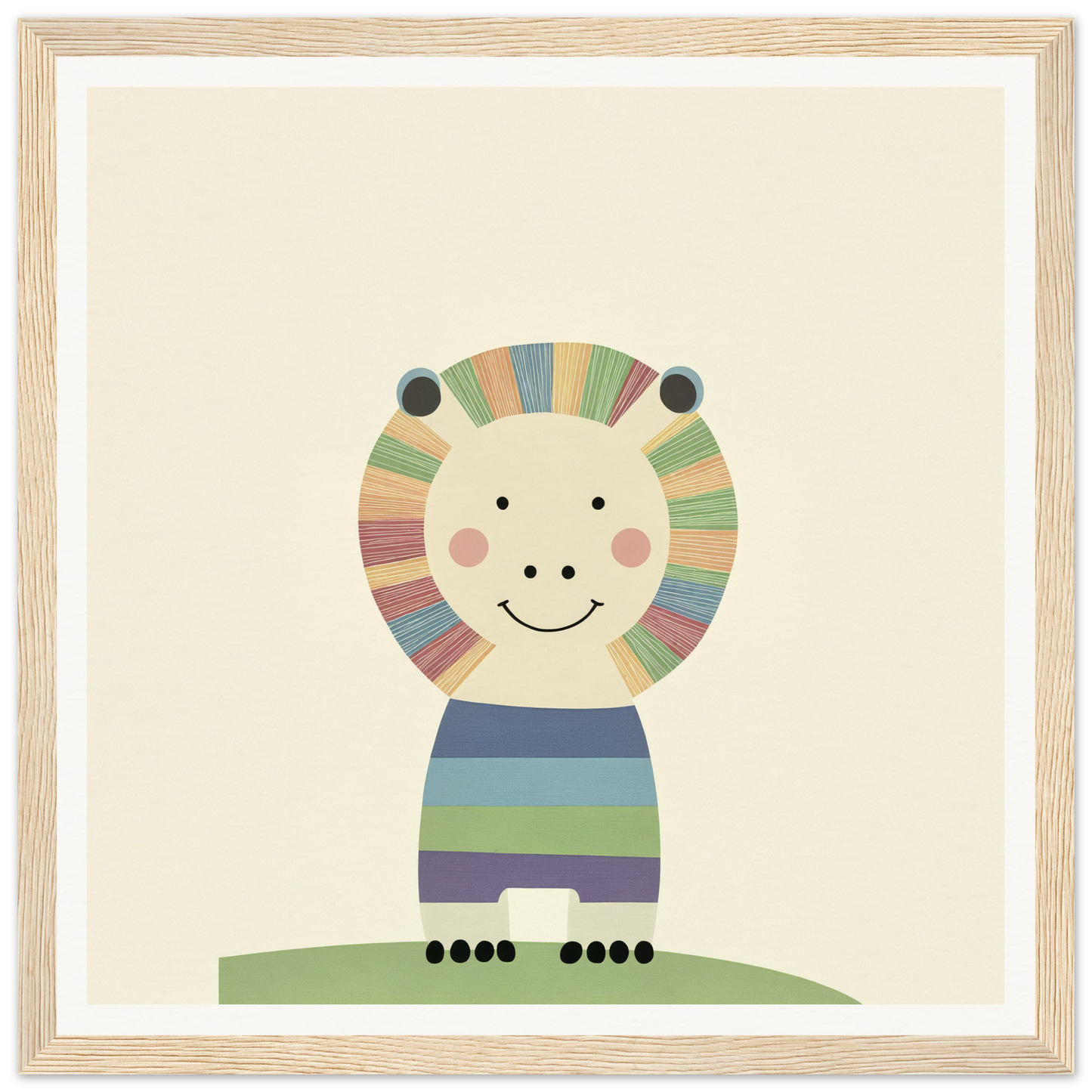 Cute cartoon lion with striped mane, perfect for nursery wall art or decor