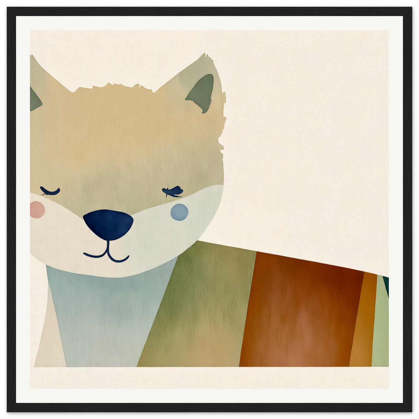 Minimalist illustration of a smiling fox, perfect for nursery wall art or decor