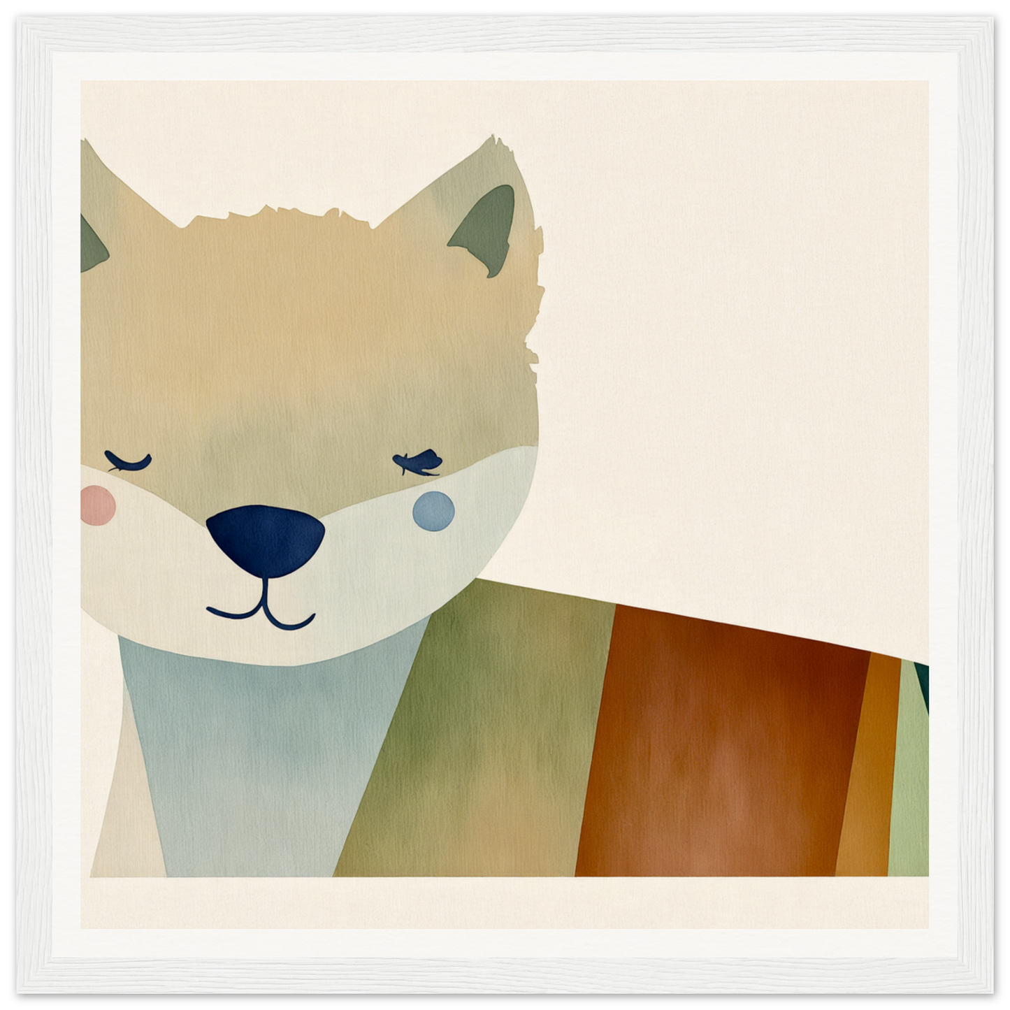 Cute cartoon fox smiling, perfect for nursery wall art or framed poster decor