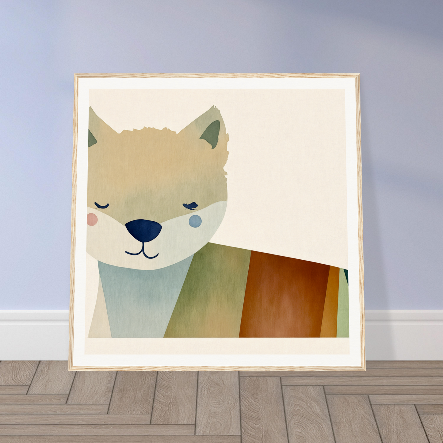 Framed poster of a cute cartoon fox for adorable nursery wall art and decor