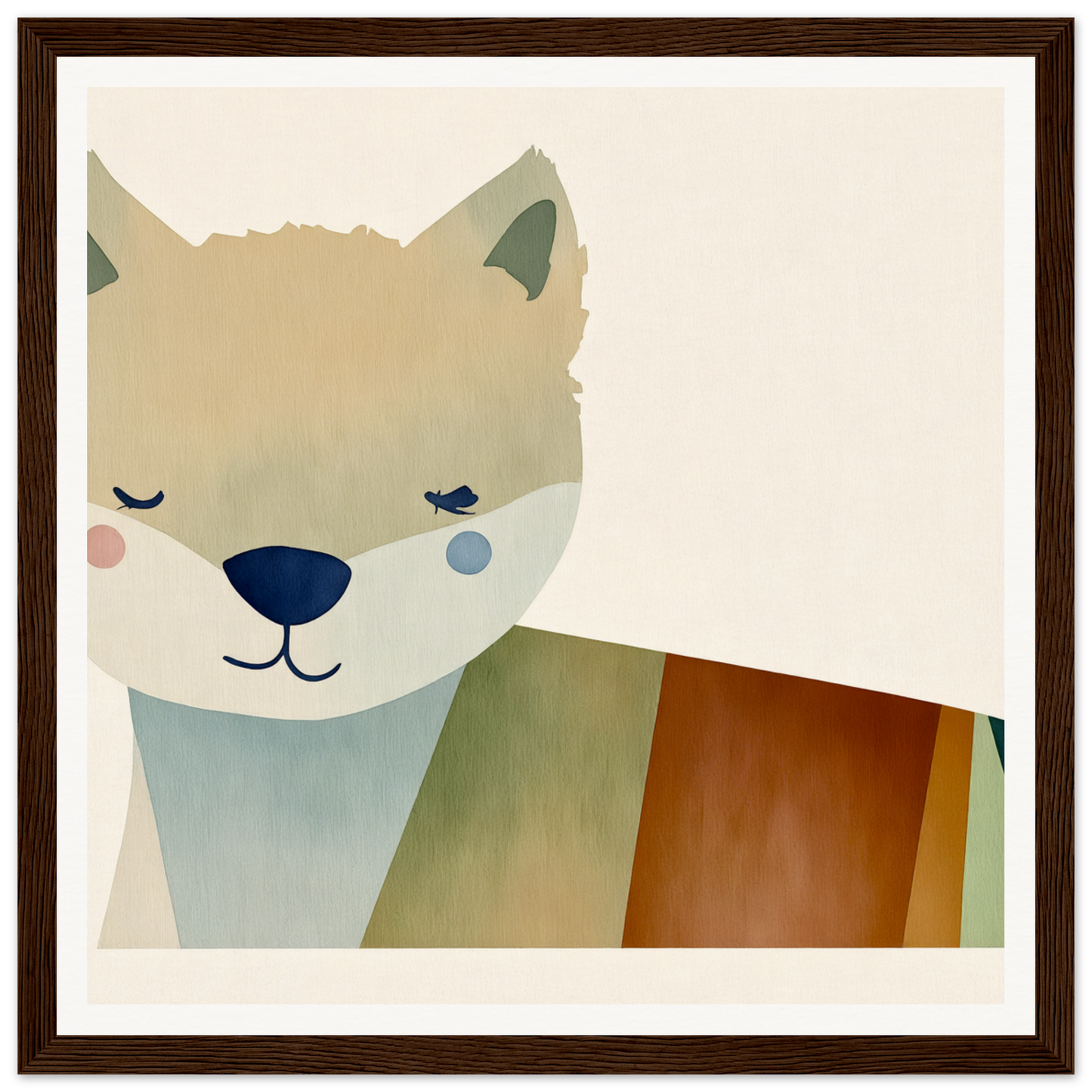 Smiling striped fox cartoon illustration for nursery wall art or framed poster decor
