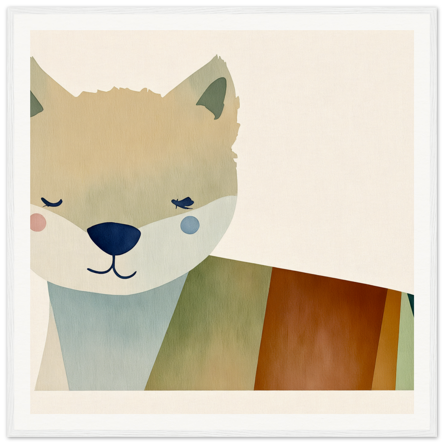 Cute cartoon fox with a smile for nursery wall art in Product95 framed poster