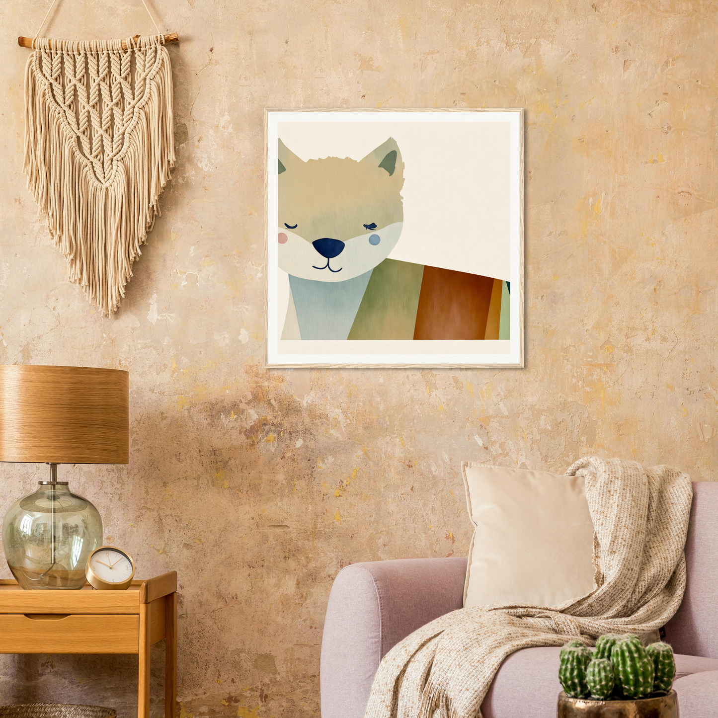 Framed poster of a minimalist fox, perfect for nursery wall art and decor