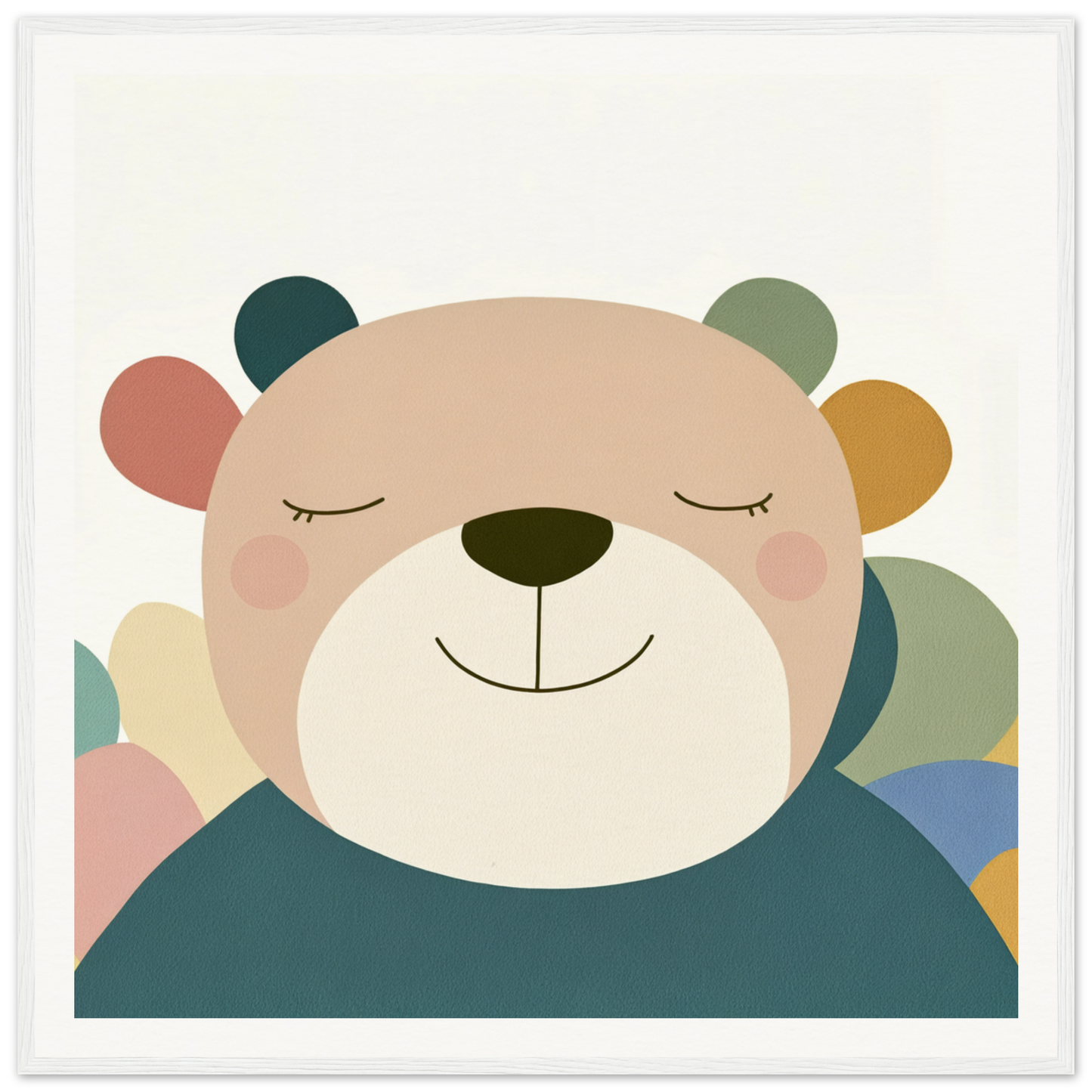 Smiling cartoon bear with colorful ears, perfect for nursery wall art and decor