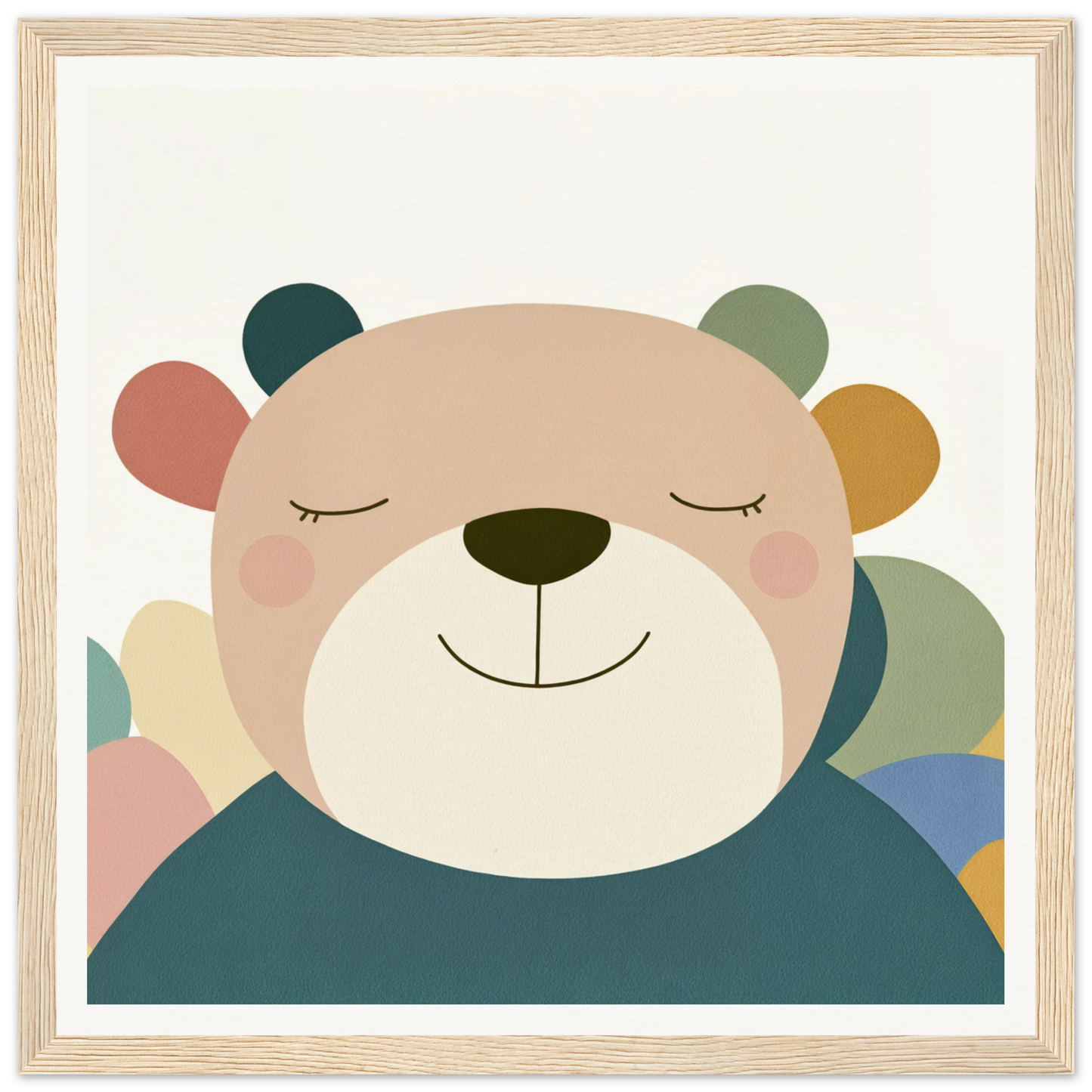 Smiling cartoon bear with colorful ears perfect for nursery wall art or decor