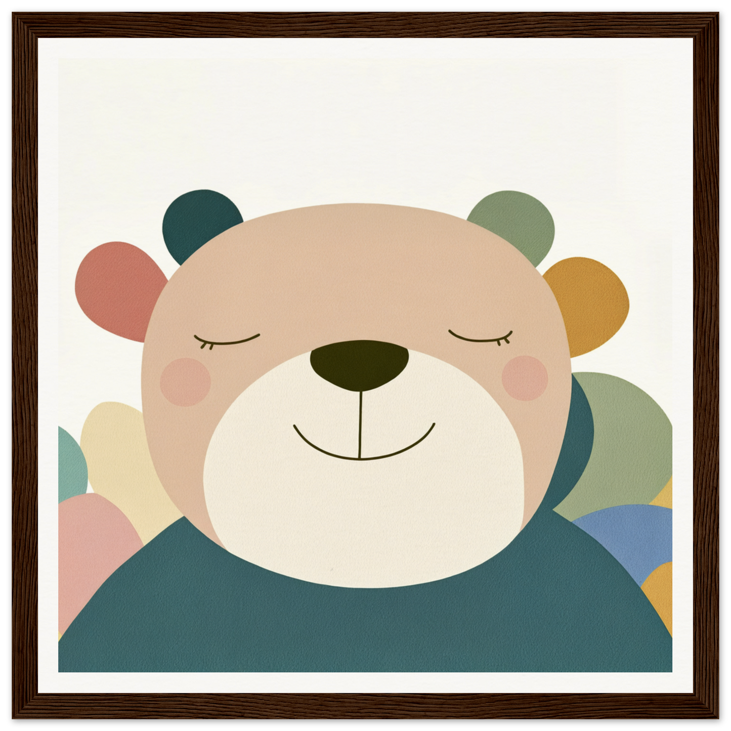 Smiling cartoon bear with colorful ears perfect for nursery wall art or decor