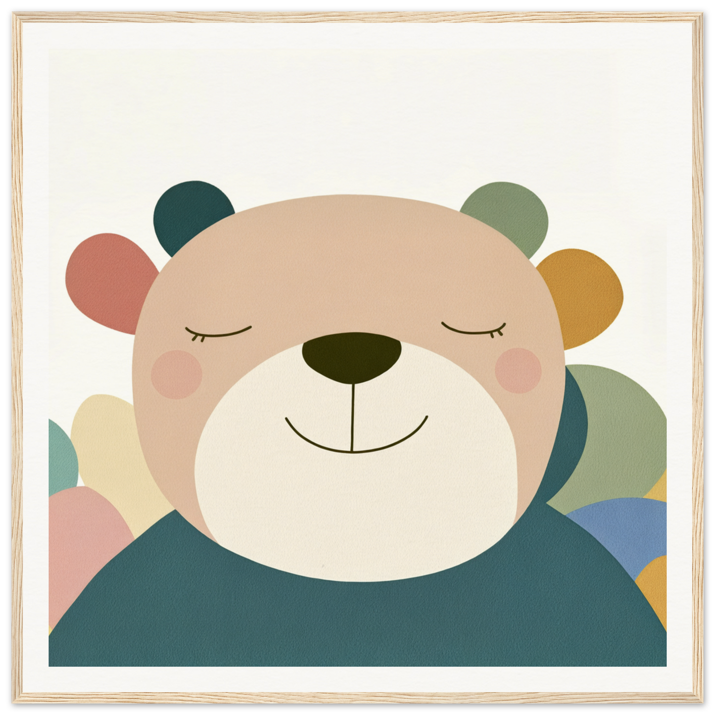 Smiling cartoon bear with colorful ears, perfect for nursery wall art or decor