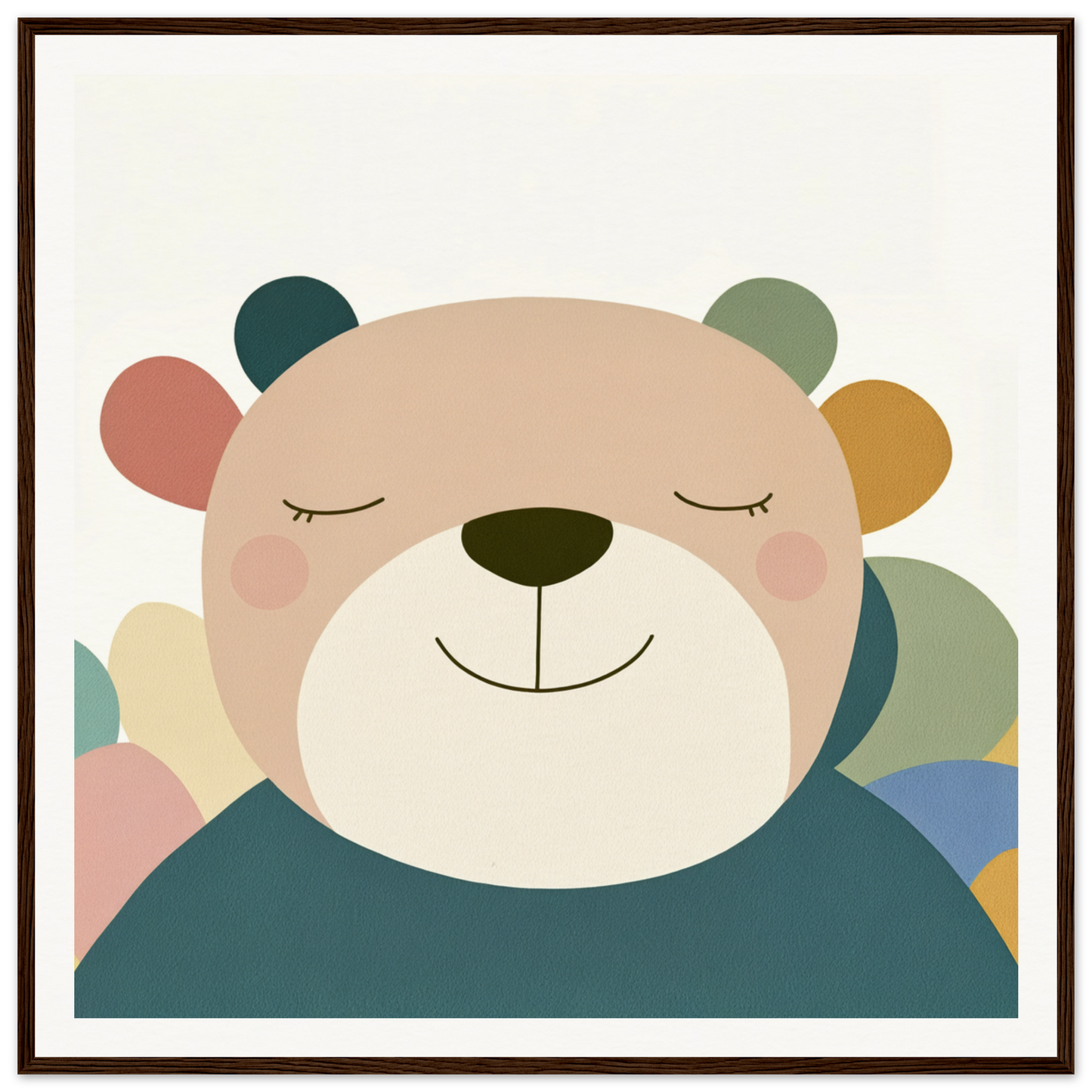 Smiling cartoon bear with colorful ears, perfect for nursery wall art and decor