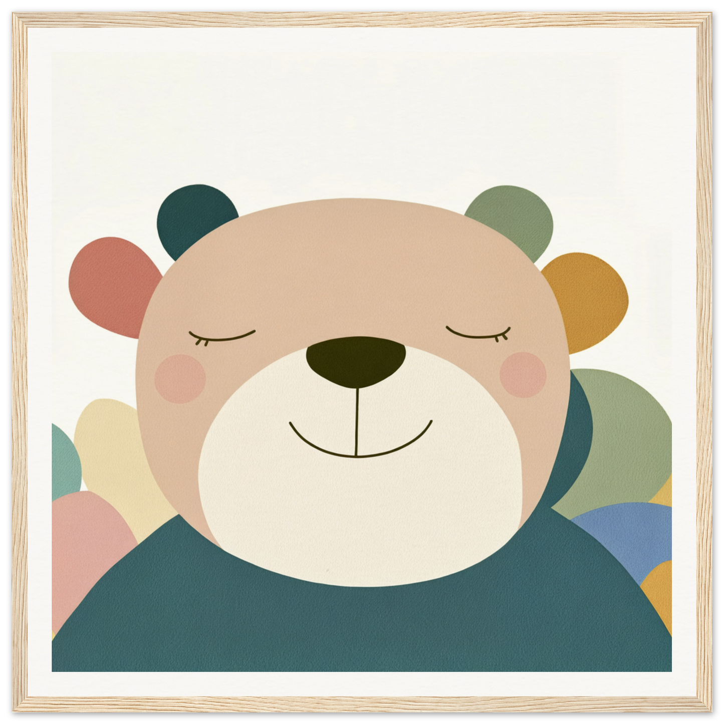 Smiling cartoon bear with colorful ears, perfect for nursery wall art or decor
