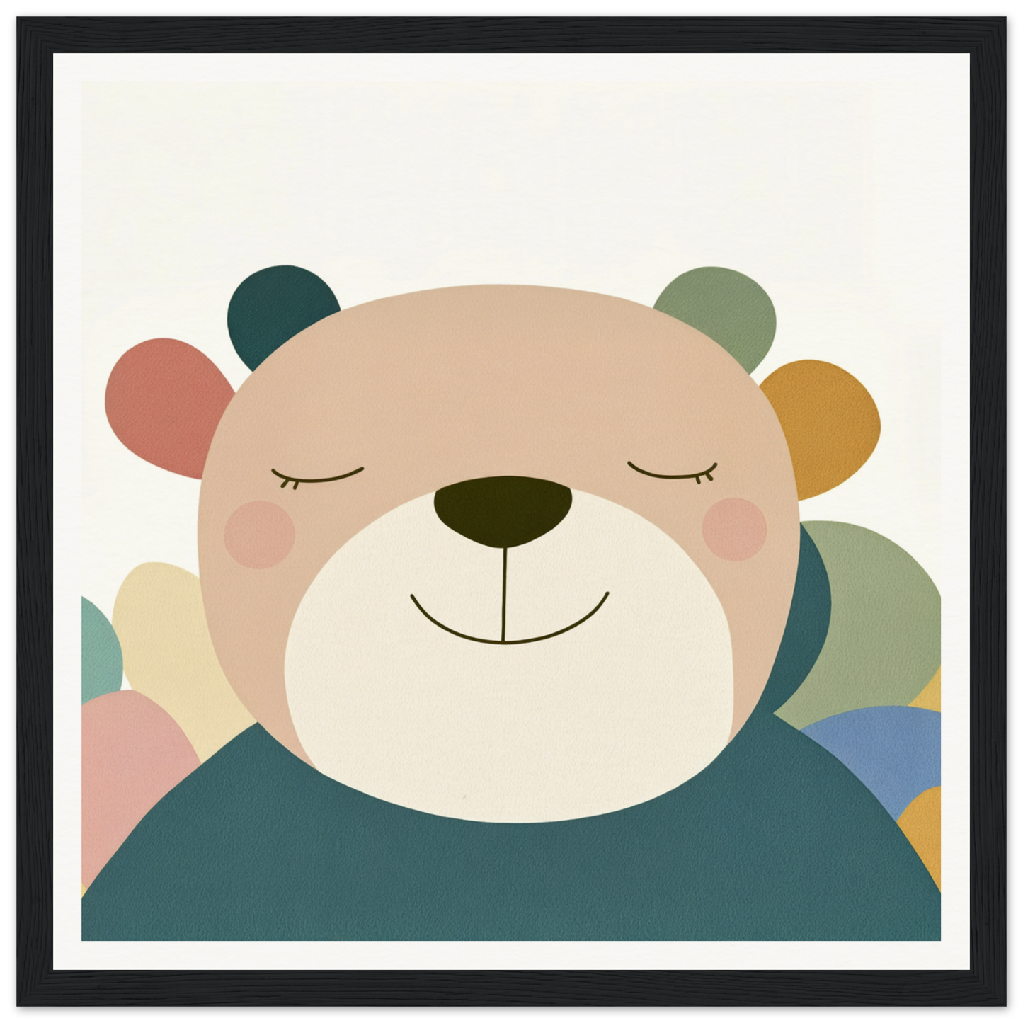Smiling cartoon bear with rosy cheeks perfect for nursery wall art or decor