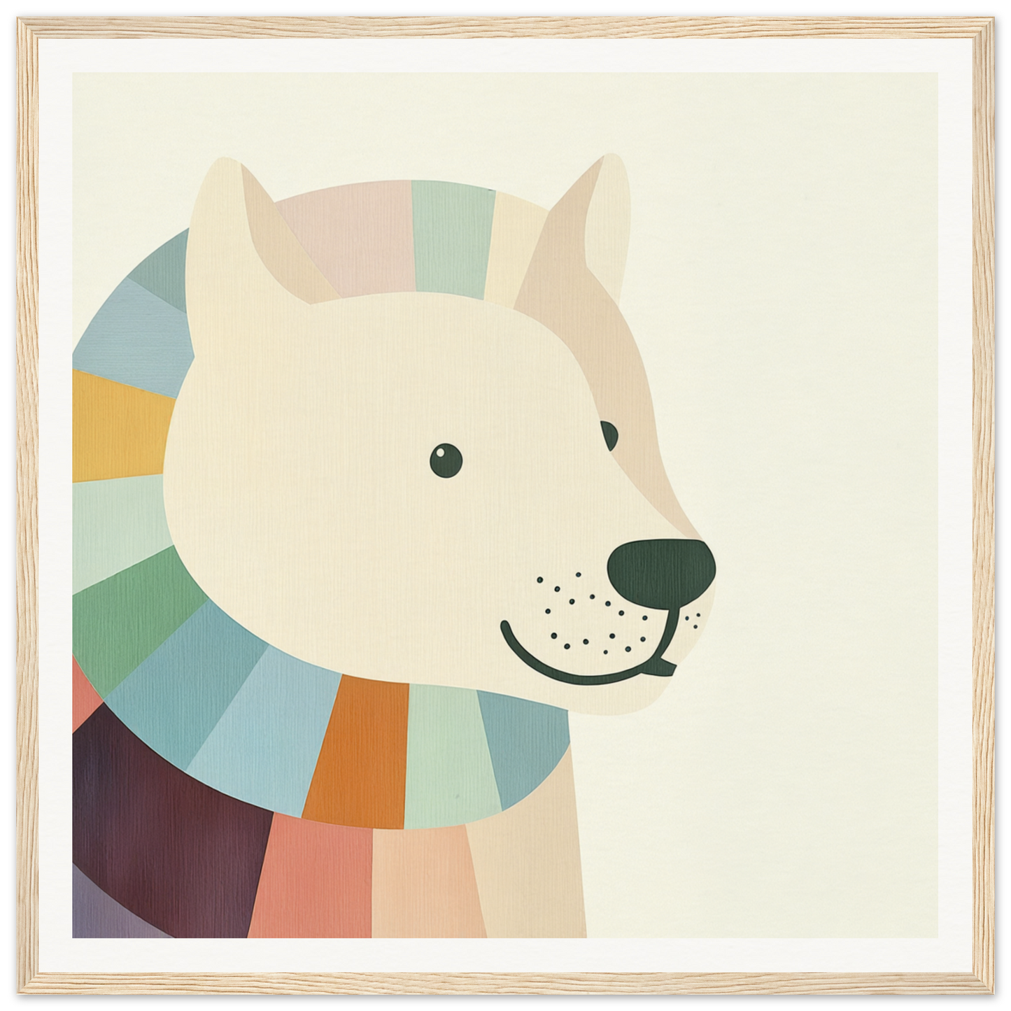 Stylized white dog in colorful scarf for nursery wall art or decor, product98
