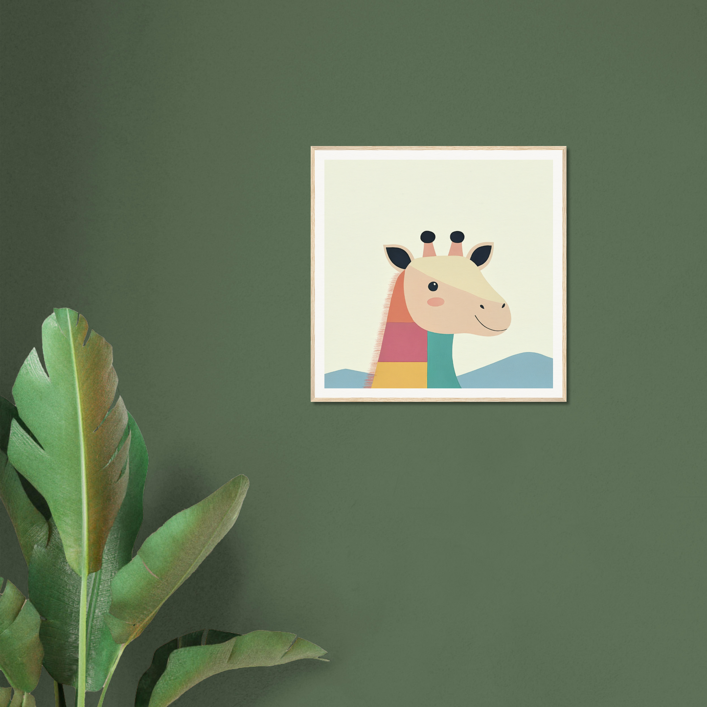 Colorful cartoon giraffe artwork for fun nursery wall art or decor in a minimalist style